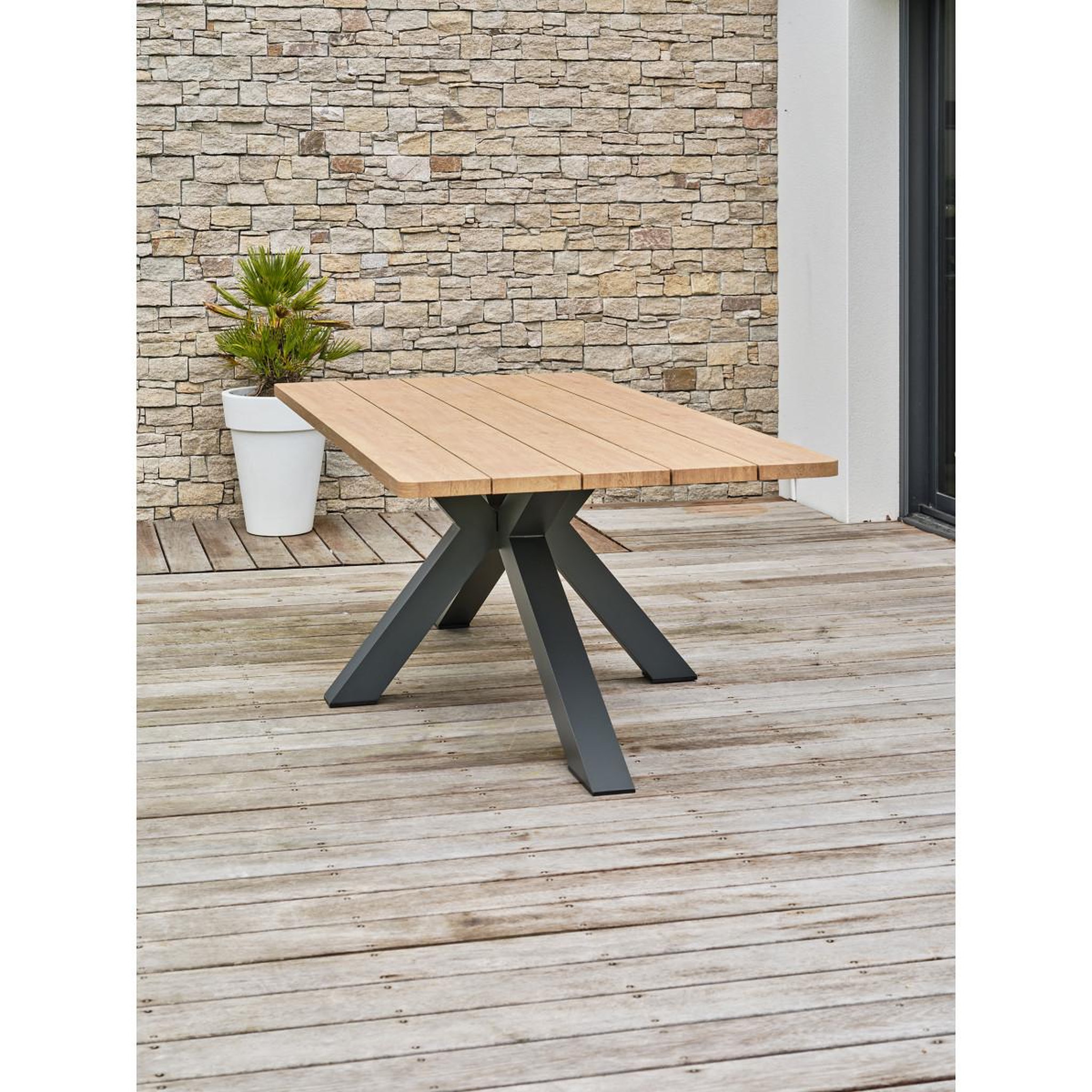 Voir la diapositive 3 : Paris Prix Table de jardin en métal  kelia  220cm anthracite & naturel