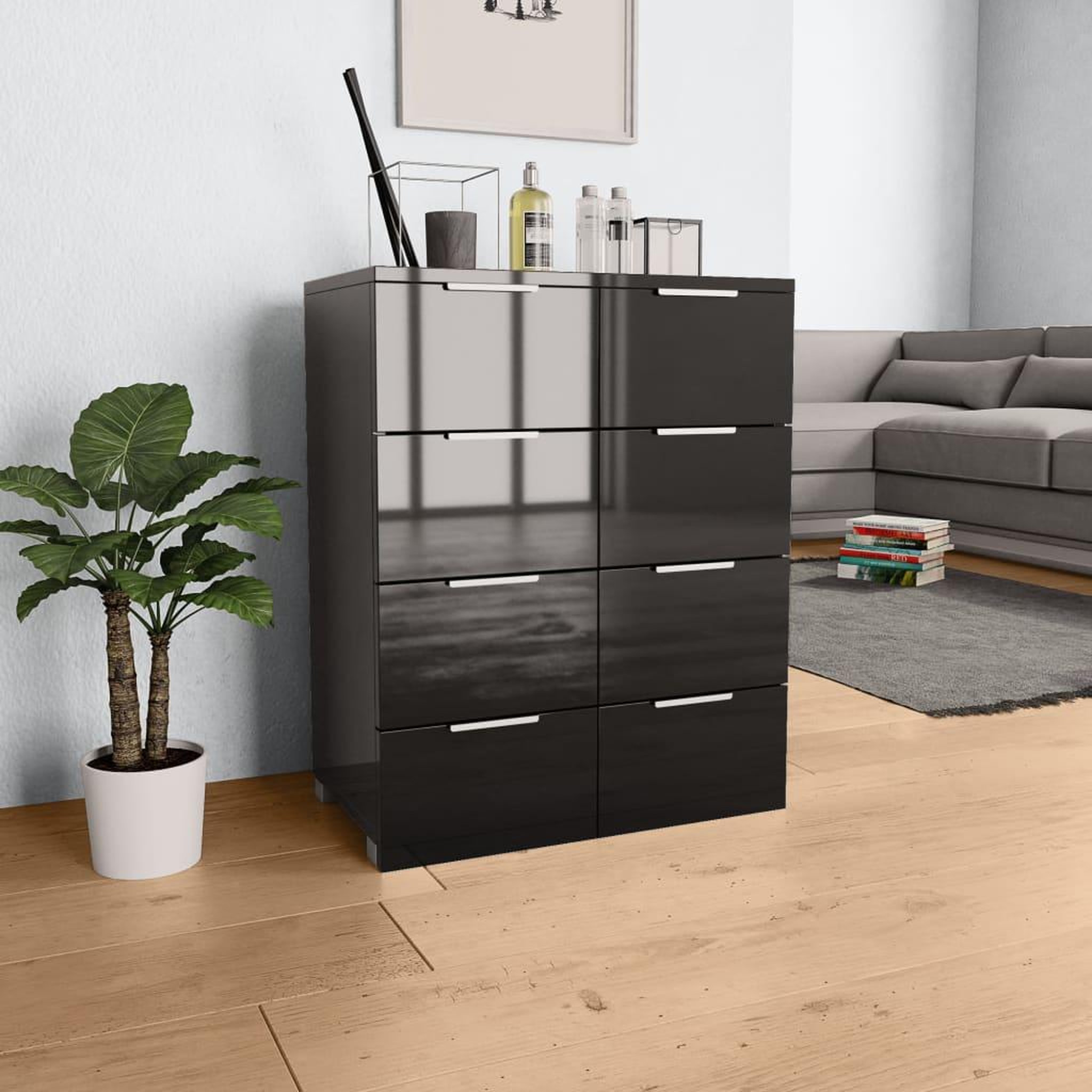 Voir la diapositive 1 : VIDAXL Buffet Noir brillant 60x35x80 cm Bois d'ingenierie