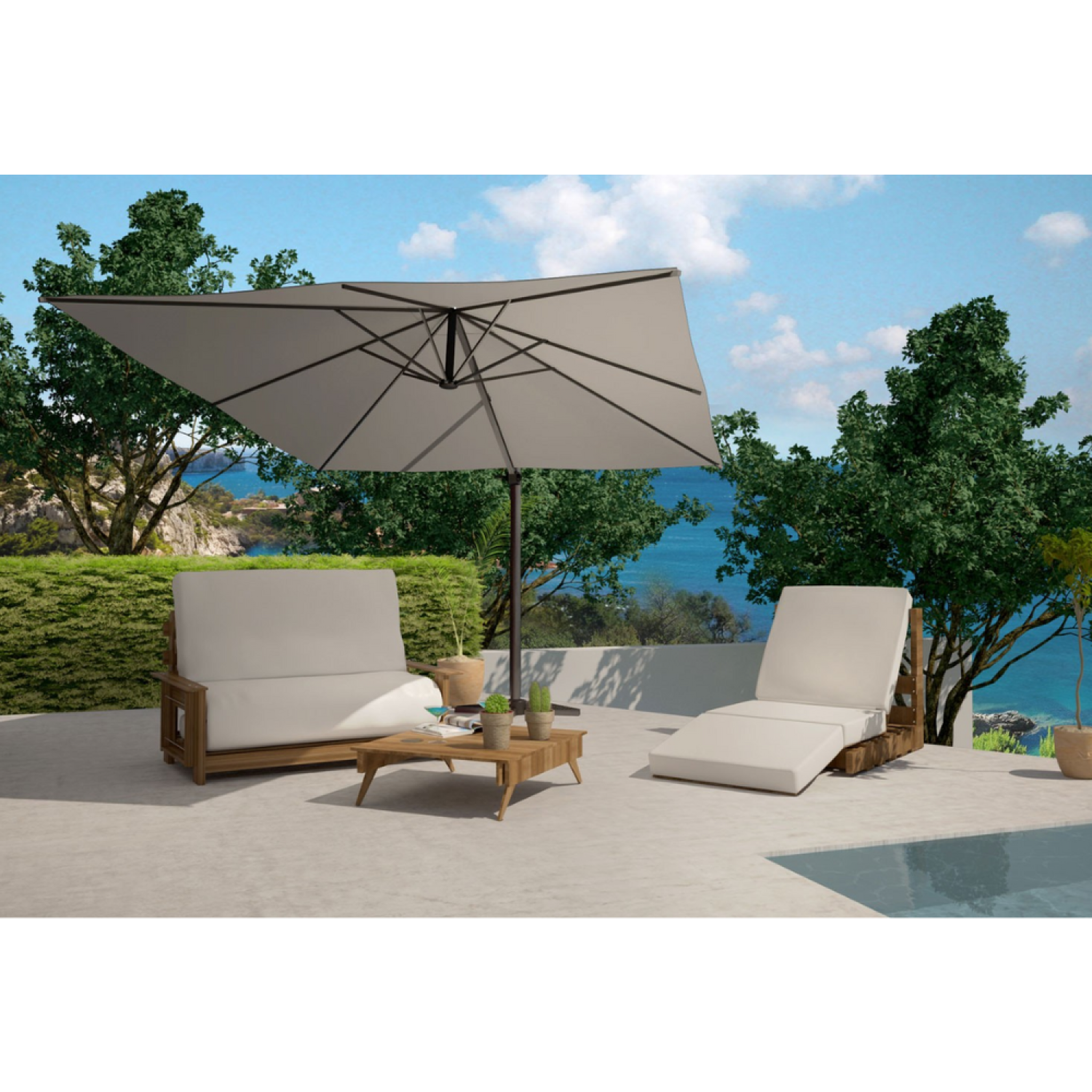 Voir la diapositive 2 : CONCEPT USINE Parasol gris déporté rectangle 3 x 4 m cesare