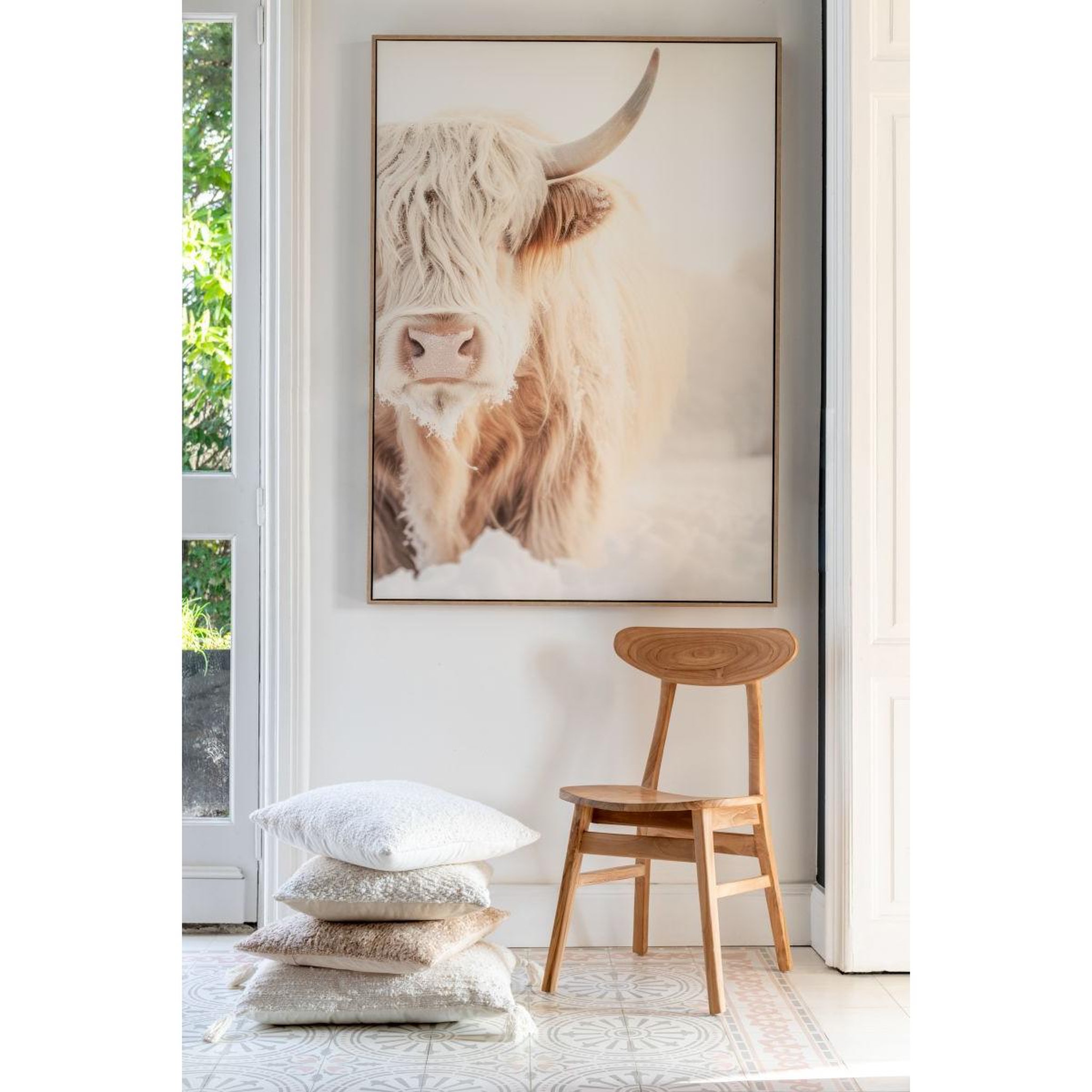 Voir la diapositive 5 : J-LINE Tableau imprimé déco  tête de yack  103x143cm beige
