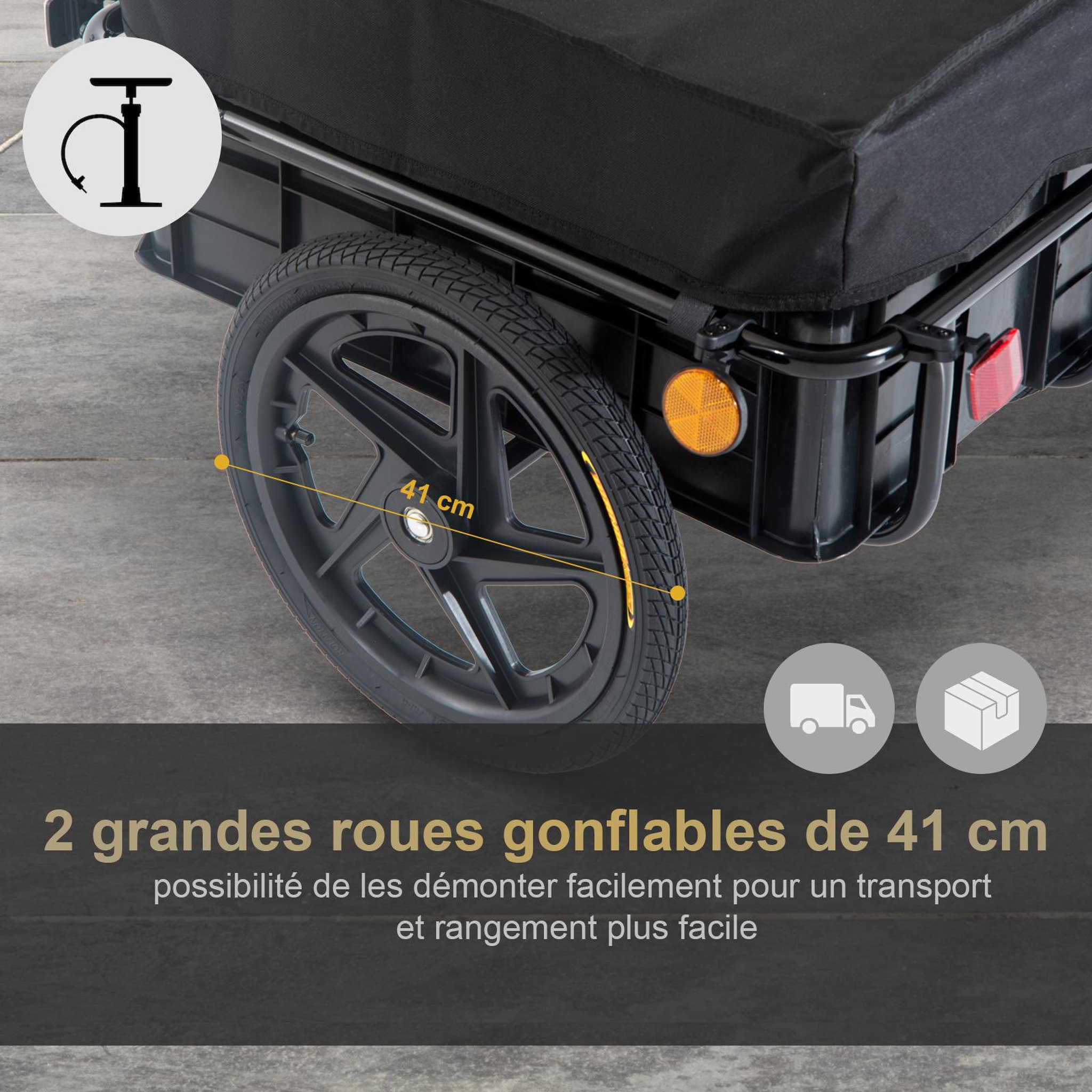 Voir la diapositive 6 : HOMCOM Remorque vélo remorque de transport pour vélo 144l x 59l x 80h cm barre d'attelage universelle acier noir
