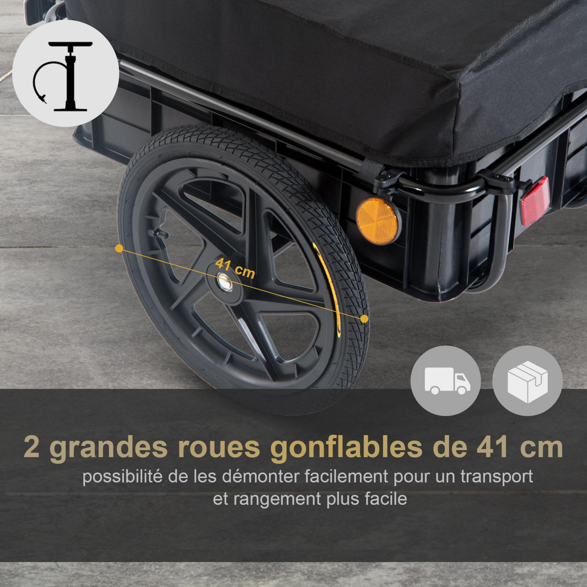HOMCOM Remorque vélo remorque de transport pour vélo 144L x 59l x 80H cm barre d'attelage universelle acier noir