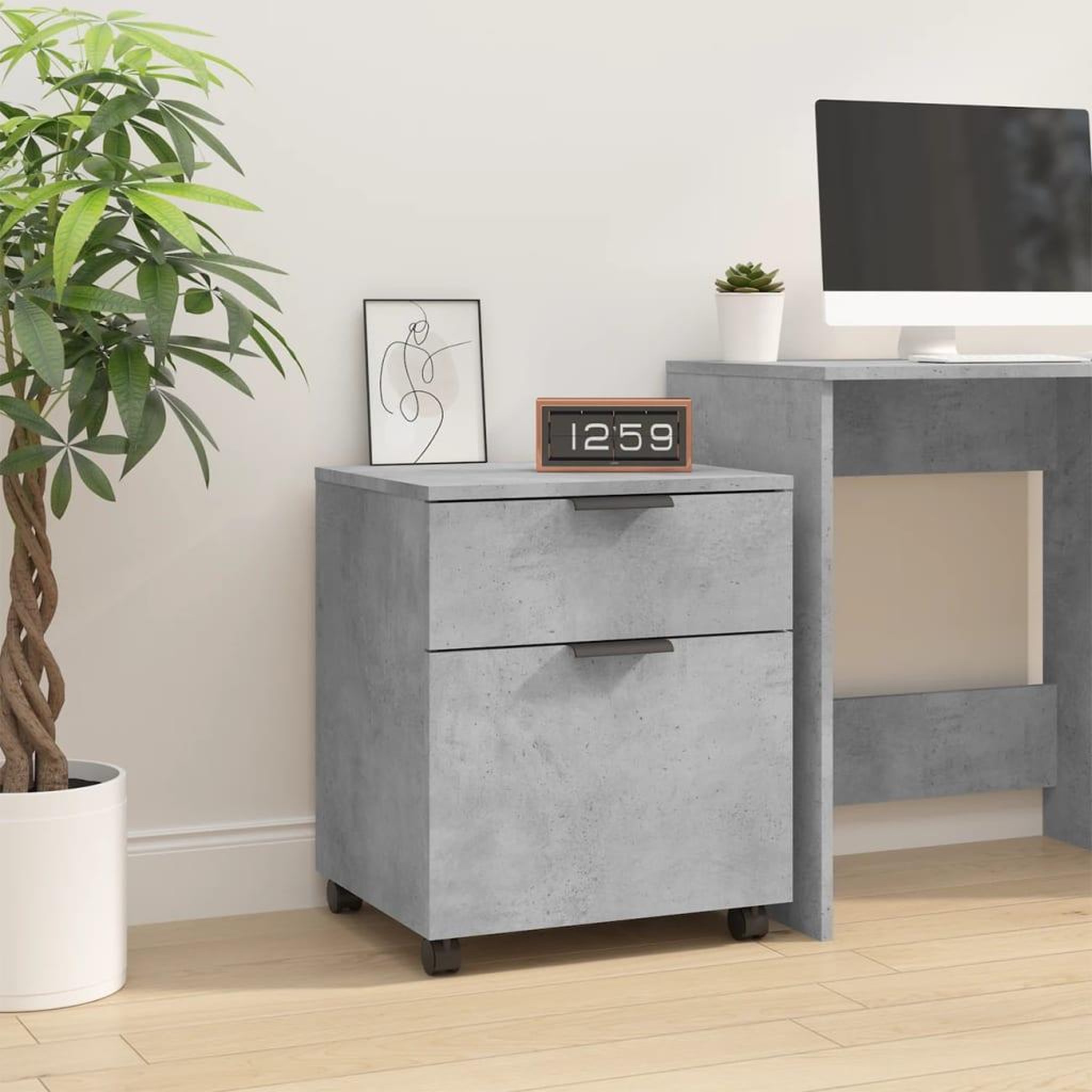 VIDAXL Classeur mobile avec roues Gris beton 45x38x54 cm