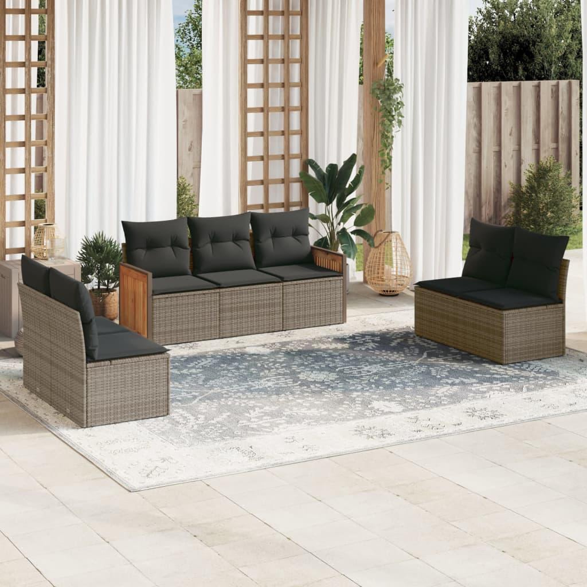 VIDAXL Salon de jardin avec coussins 7 pcs gris resine tressee