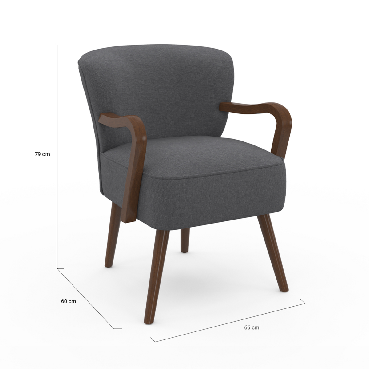 ID MARKET Fauteuil vintage LUCIEN gris anthracite pieds bois foncé