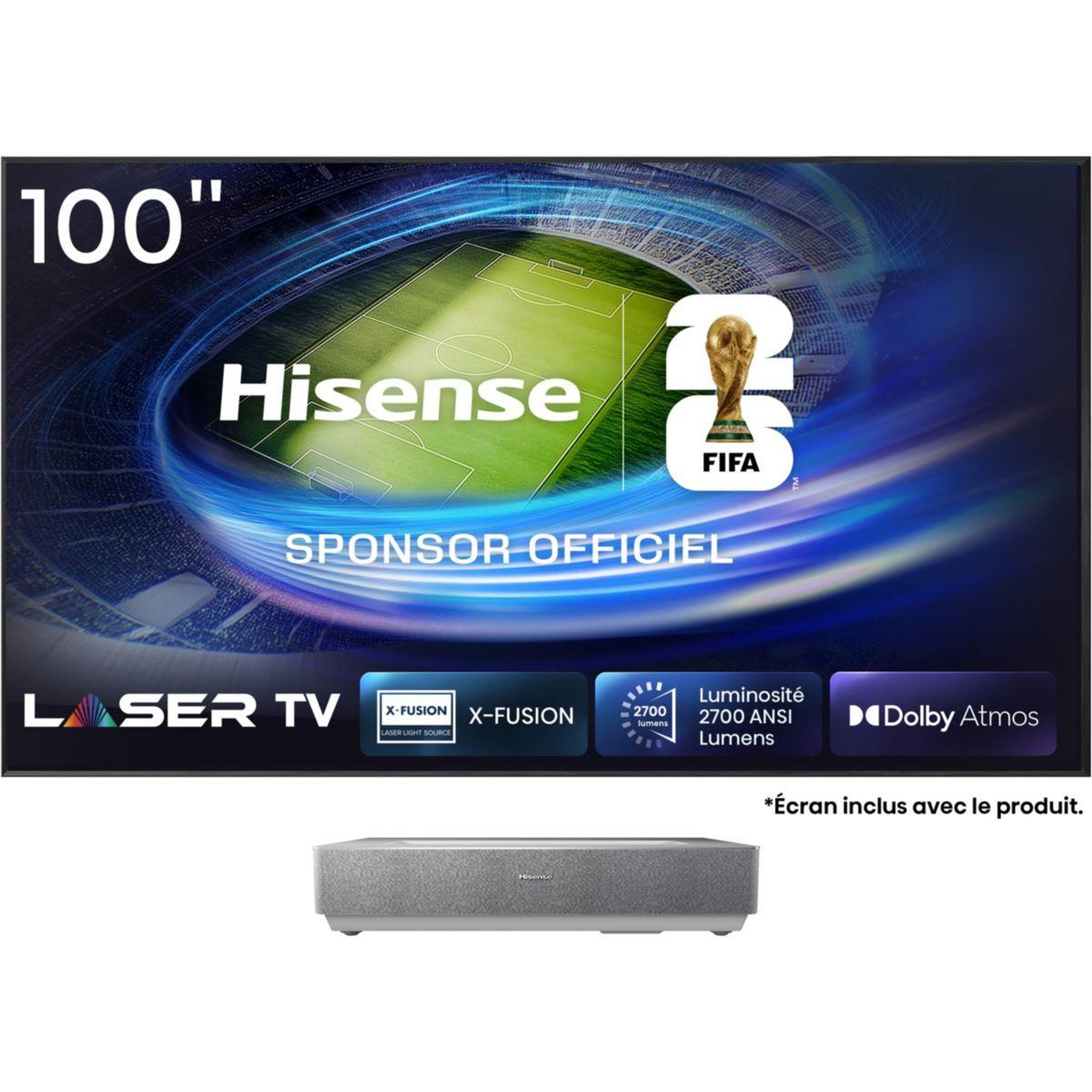 Hisense Vidéoprojecteur home cinéma 100L5ND Laser TV + écran ALR FRESNEL