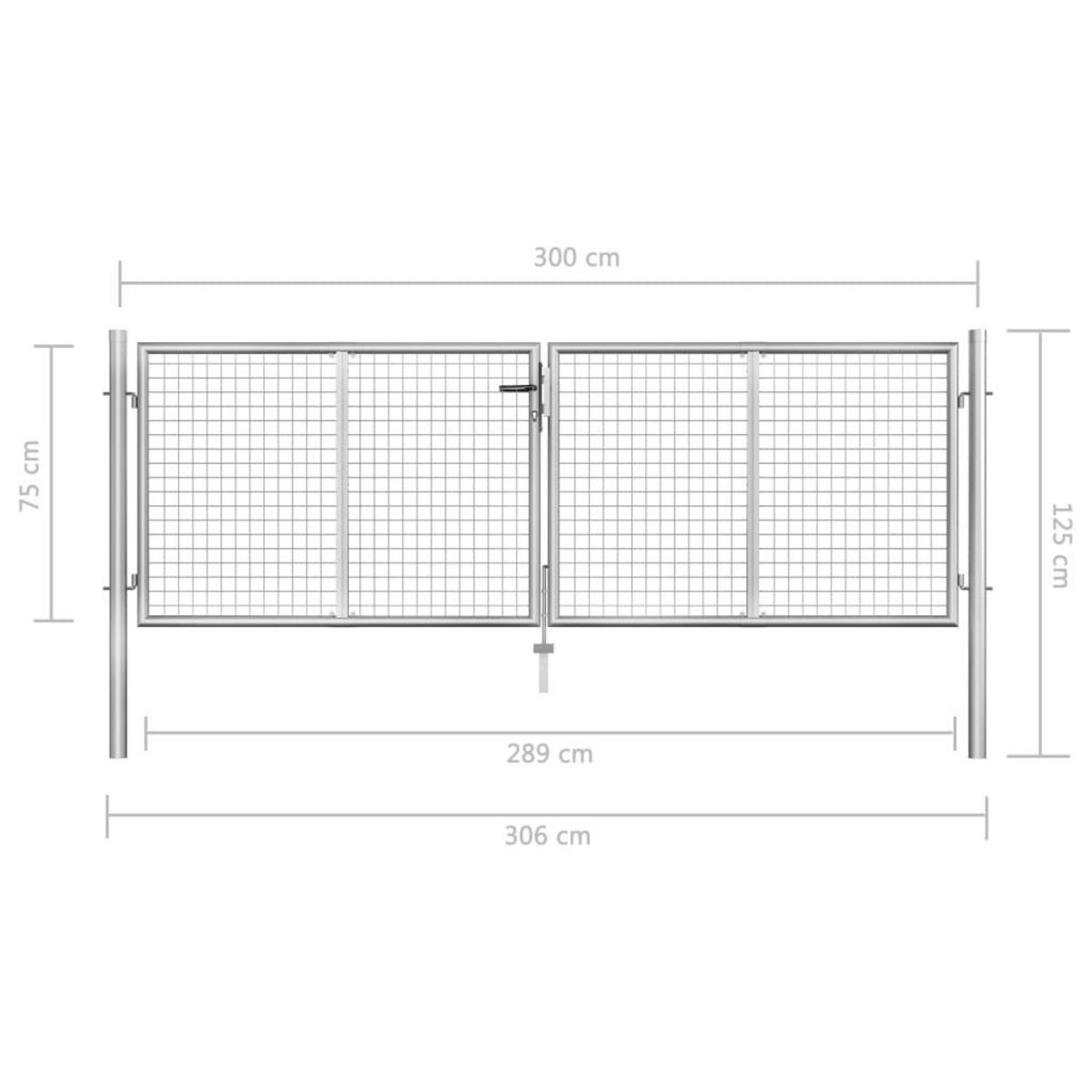 VIDAXL Porte de jardin Acier galvanise 306x125 cm Argente