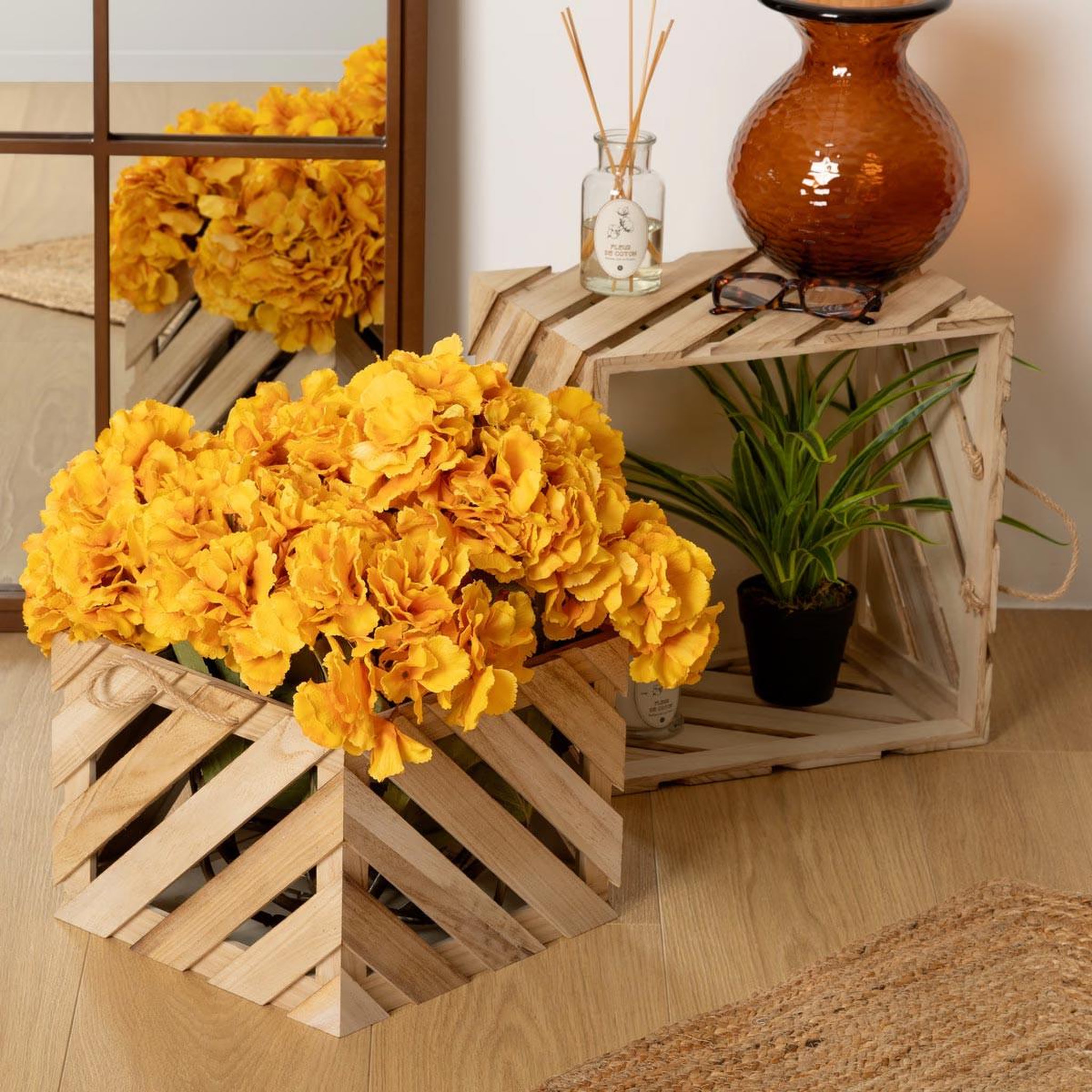 Voir la diapositive 4 : ATMOSPHERA Lot de 2 caisses en bois  sulei  37cm naturel