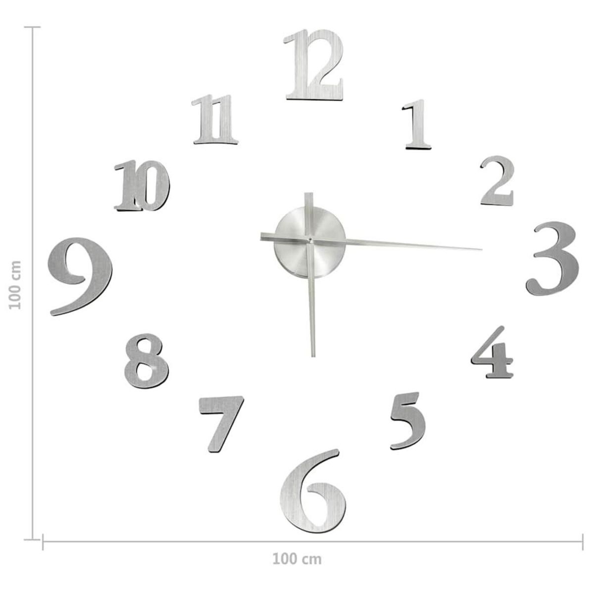 VIDAXL Horloge murale 3D Design moderne Argente 100 cm XXL