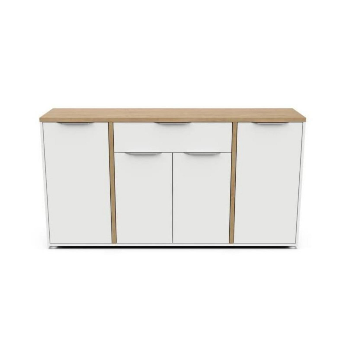 Demeyere Ensemble Salon ACCESS : Table basse + Banc TV + Enfilade 4 portes - Decor chene Hamilton et blanc