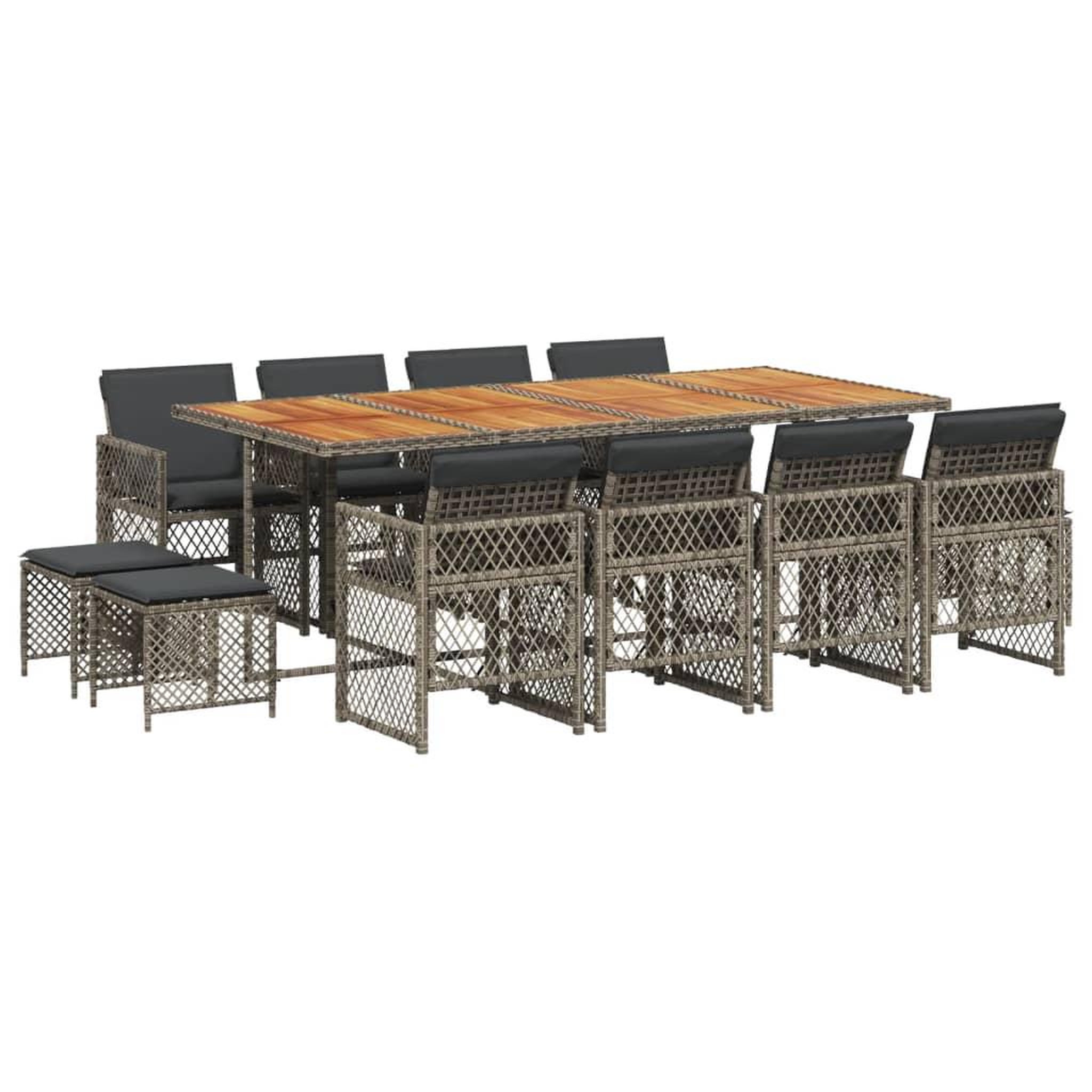 Voir la diapositive 2 : VIDAXL Ensemble a manger de jardin coussins 13 pcs gris resine tressee