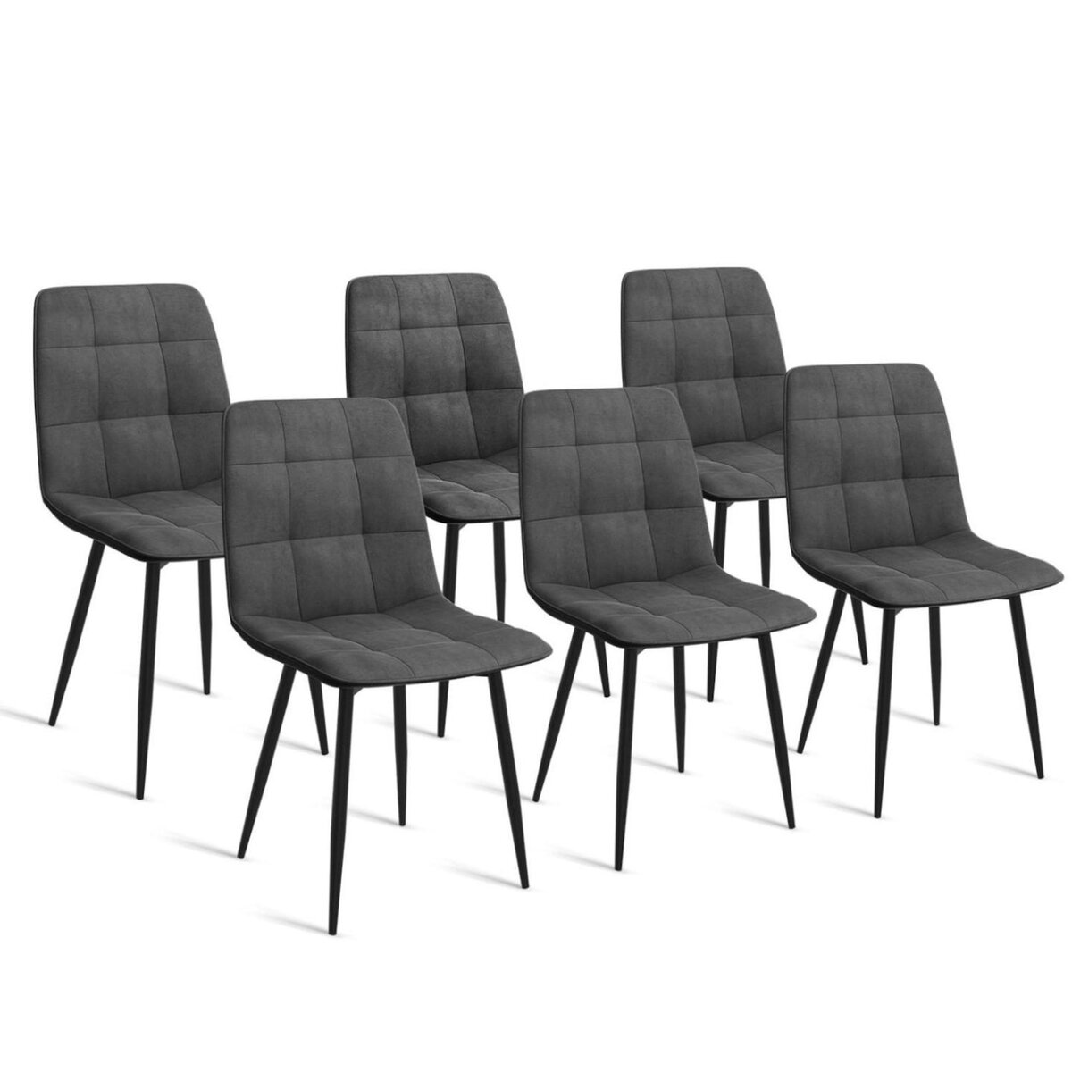 ID MARKET Ensemble table à manger rectangle ALIX 160 cm bois et noir et 6 chaises MILA en velours gris foncé