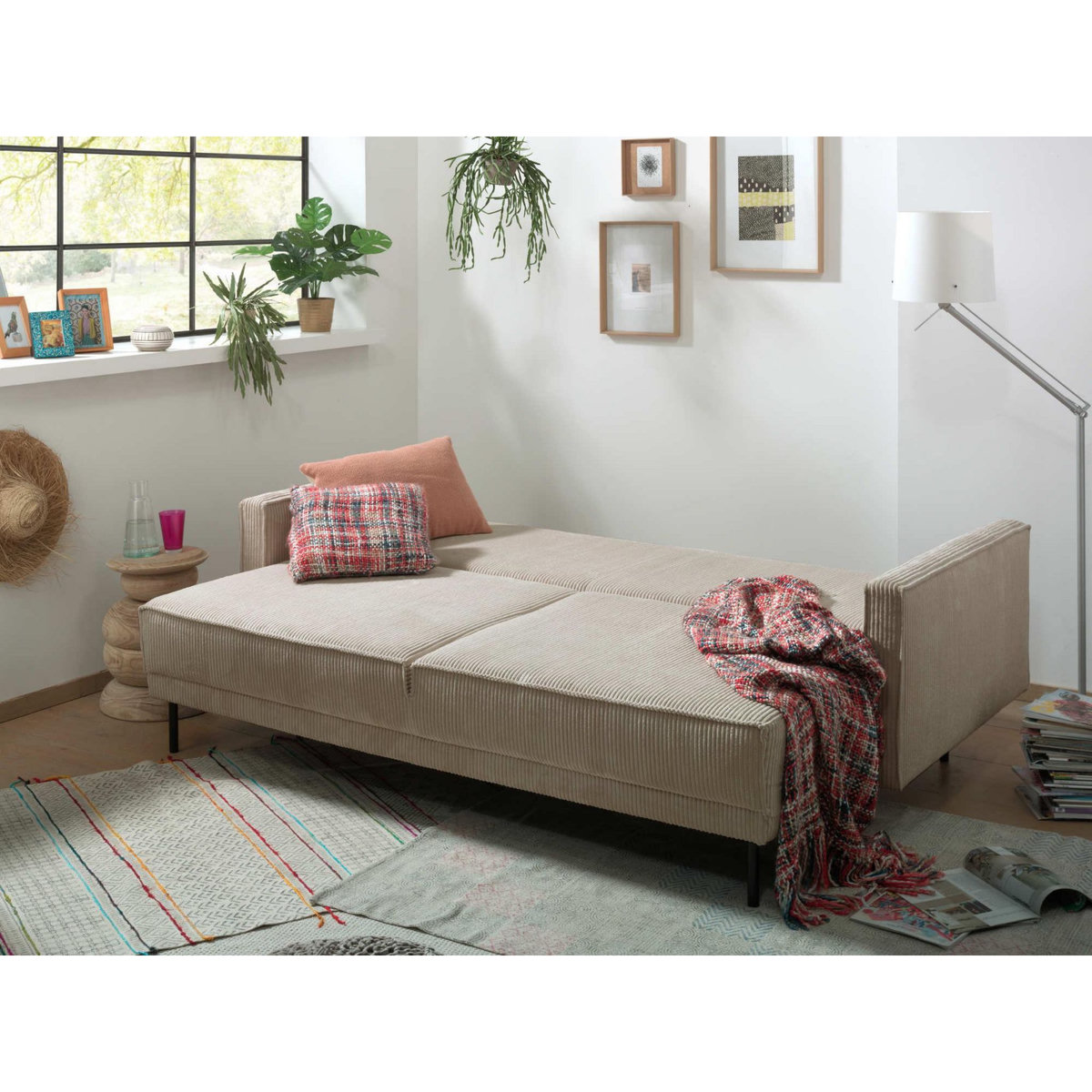 LISA DESIGN Charlie - canapé 3 places convertible avec coffre - en velours côtelé