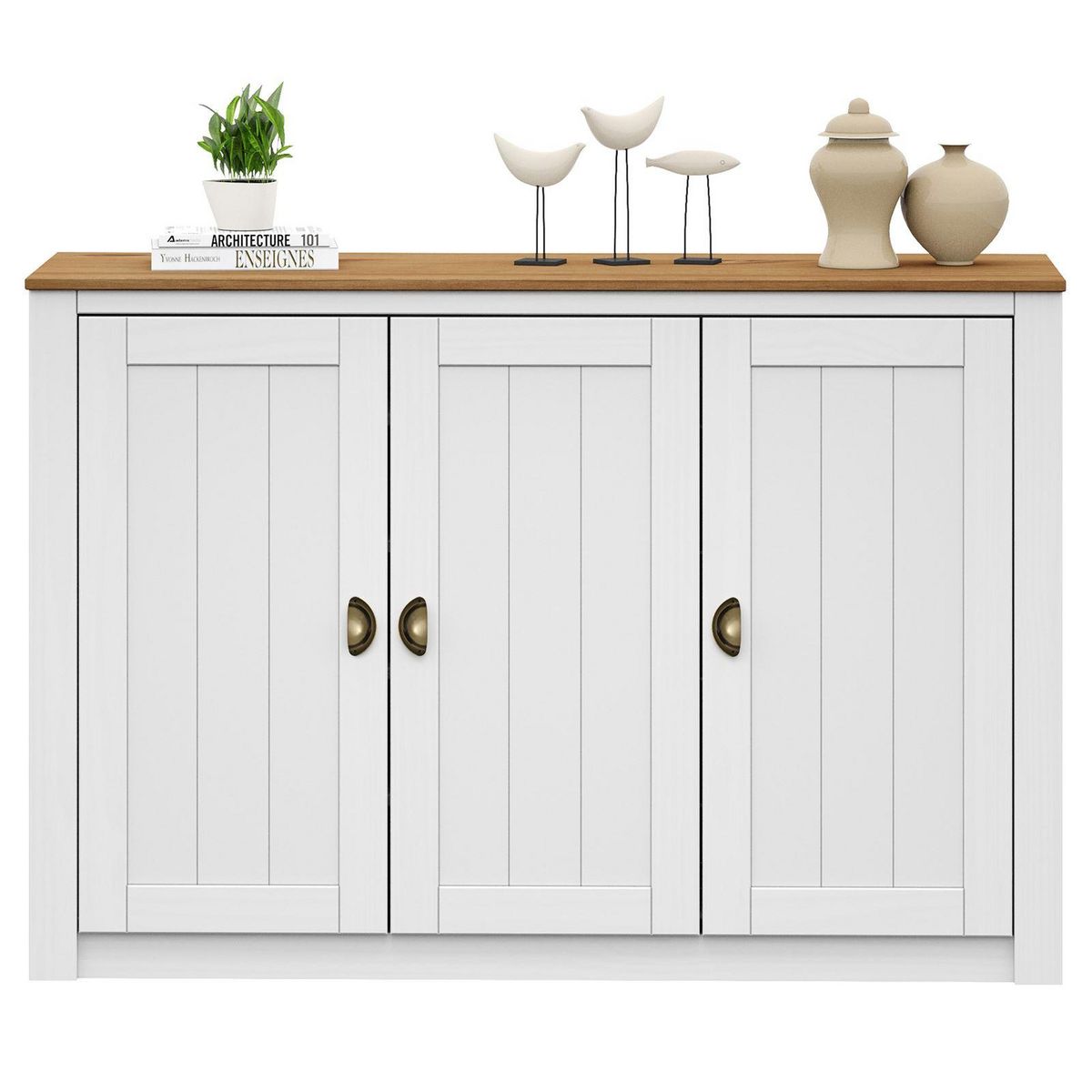 IDIMEX Buffet BOLTON 3 portes avec 5 étagères, en pin massif