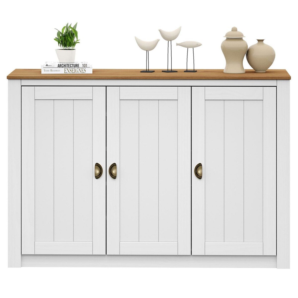 IDIMEX Buffet BOLTON 3 portes avec 5 étagères, en pin massif