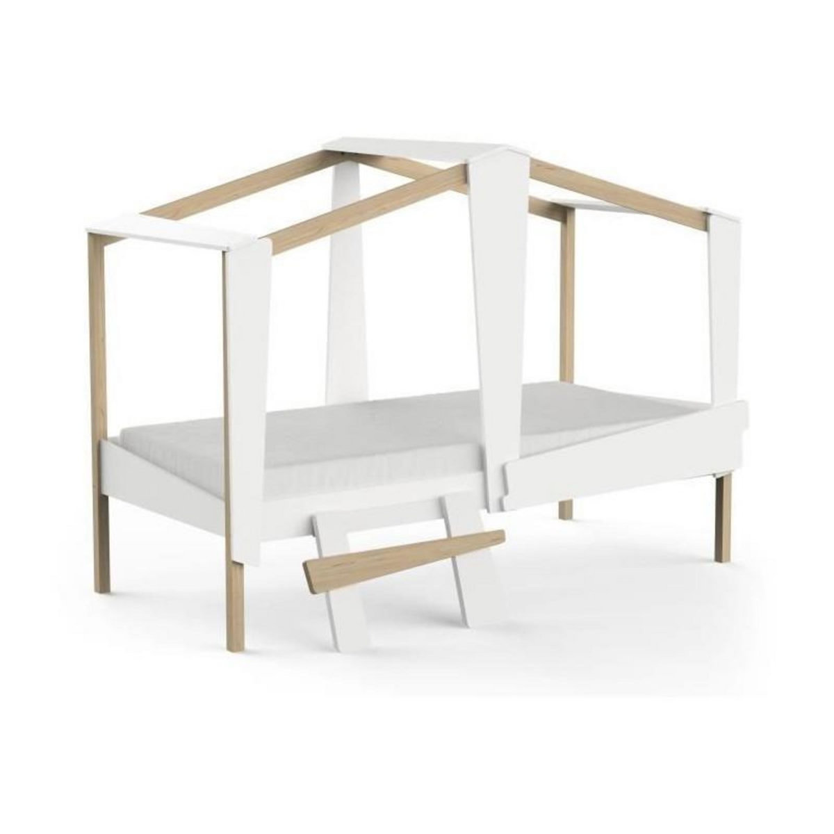 Demeyere DEMEYERE Lit cabane - 90 x 200 cm - Grand Tiroir - Blanc mat et chene kronberg