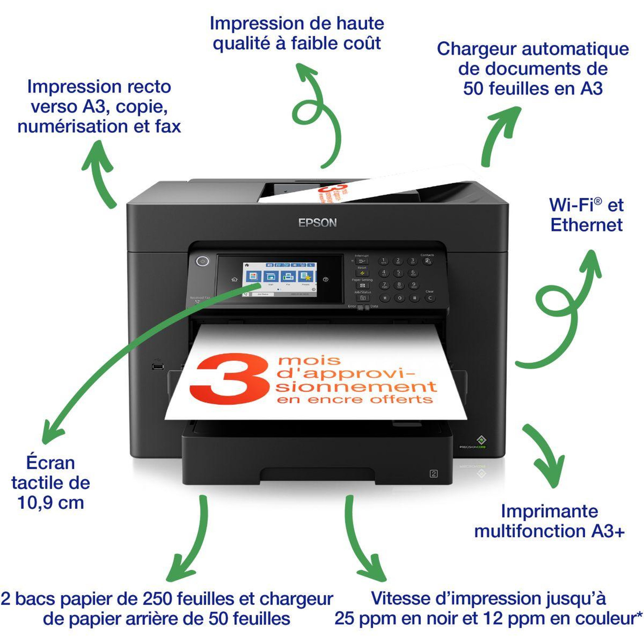 Voir la diapositive 2 : Epson Imprimante jet d'encre workforce wf-7840dtwf