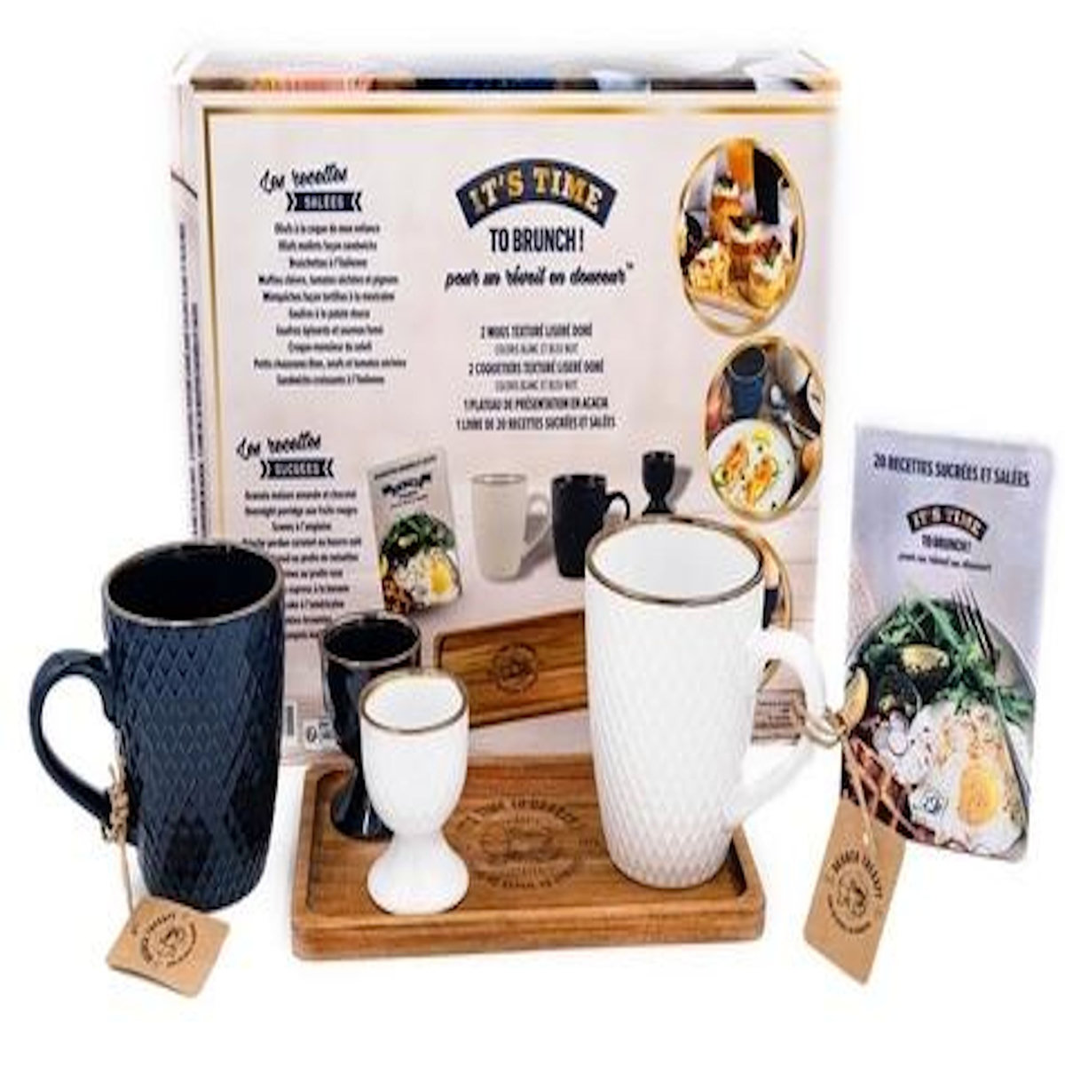 IT'S TIME TO BRUNCH ! AVEC 2 MUGS, 2 COQUETIERS, 1 PLATEAU DE PRESENTATION ET 1 LIVRE DE RECETTES, Bogdan Elena