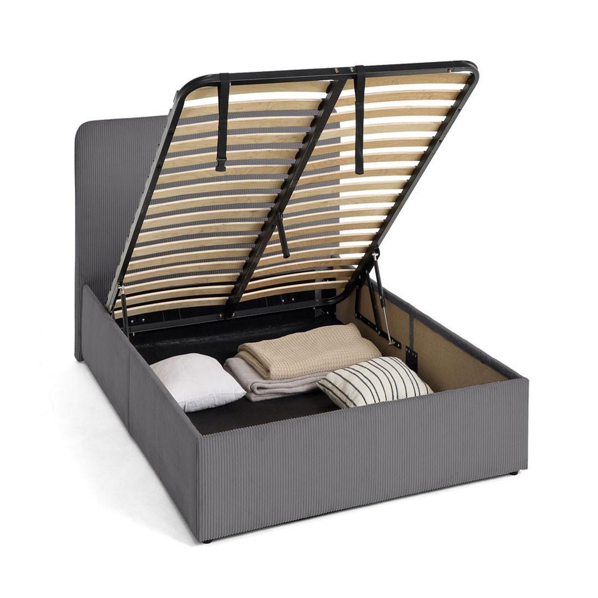 Voir la diapositive 5 : BEST MOBILIER Goyave - lit coffre - 140x190 - en velours côtelé - sommier inclus