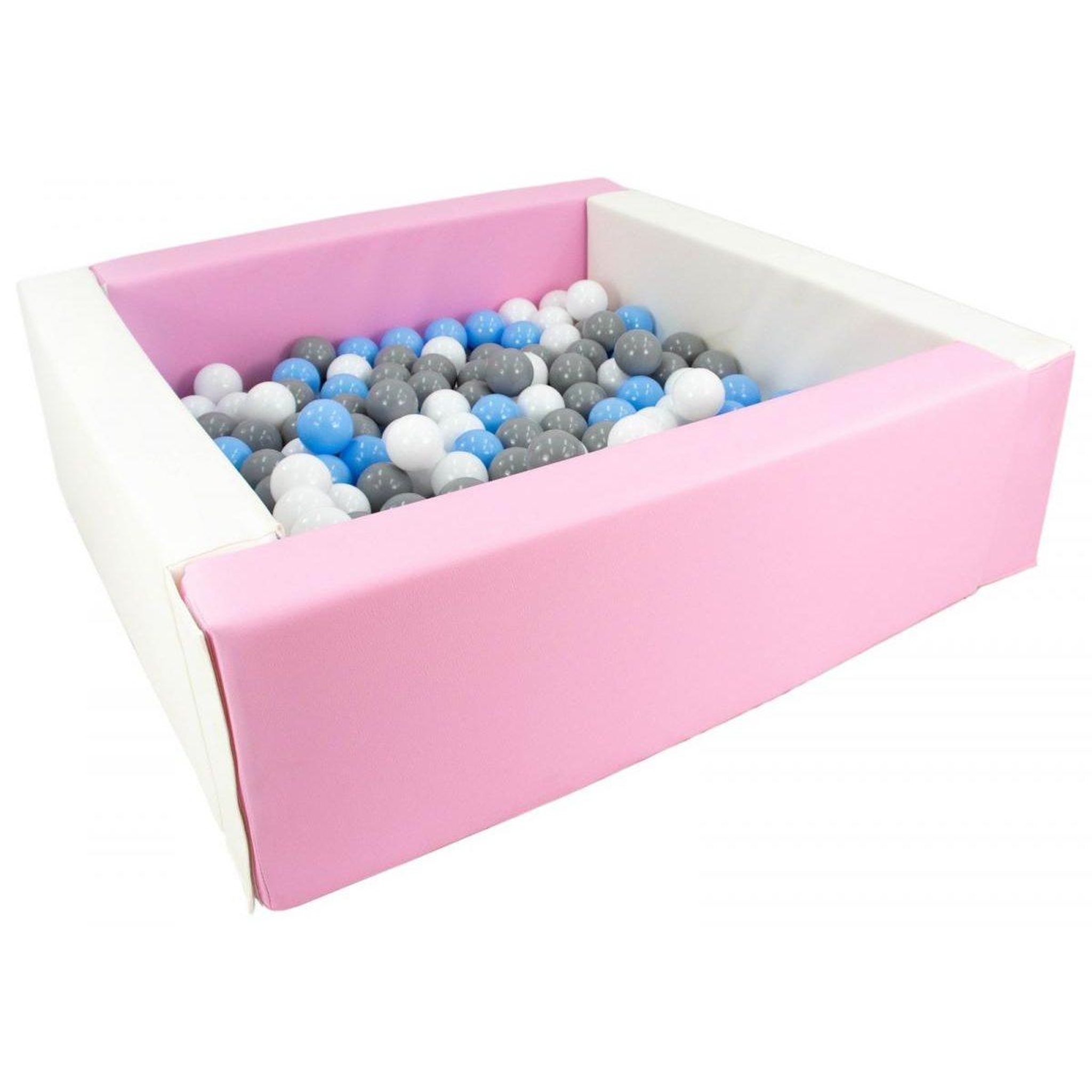 VELINDA Piscine à balles carrée avec 200 balles - blanc, rose (pastel)/blanc, bleu clair, gris