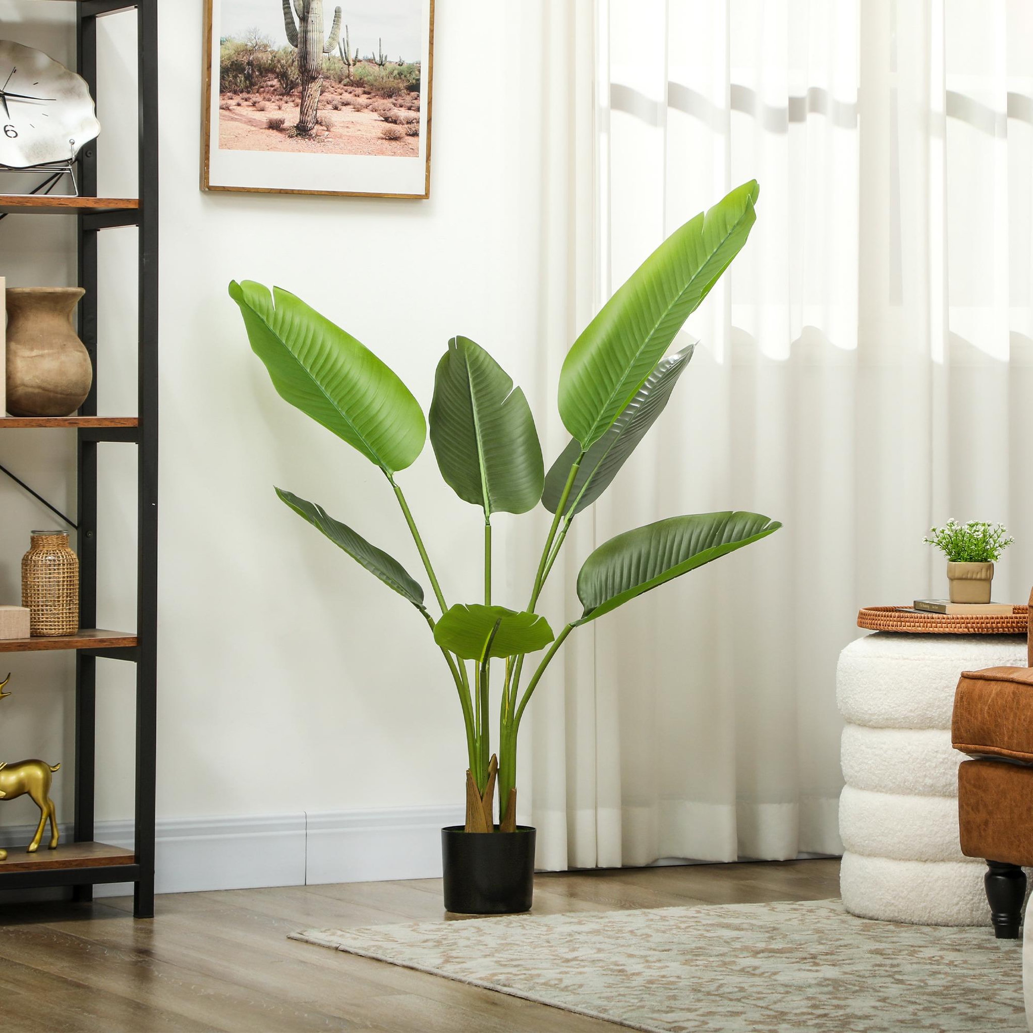 Voir la diapositive 5 : HOMCOM Plante artificielle bananier H.109cm 7 grandes feuilles grand réalisme pot inclus