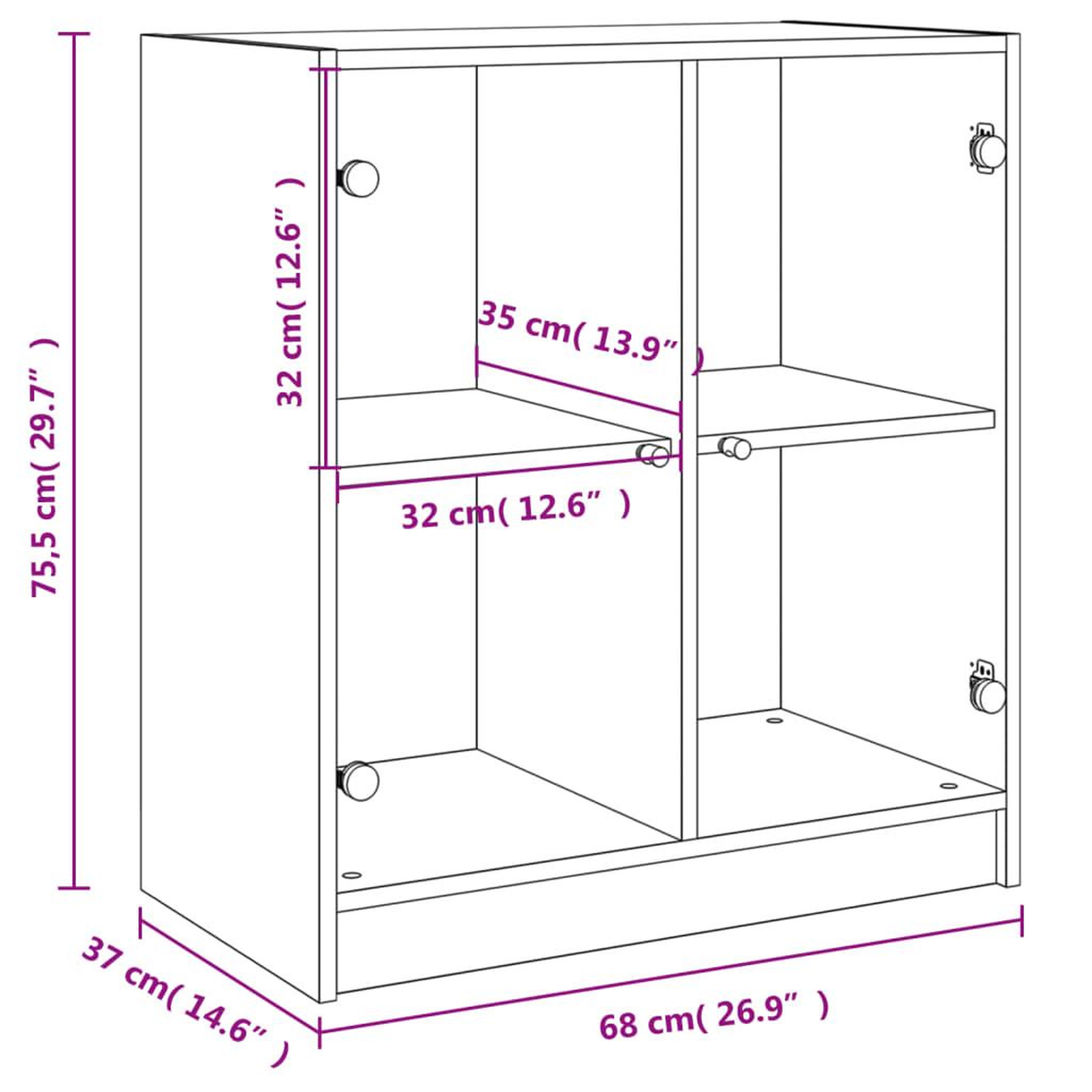 Voir la diapositive 6 : VIDAXL Armoire laterale avec portes en verre sonoma gris 68x37x75,5 cm
