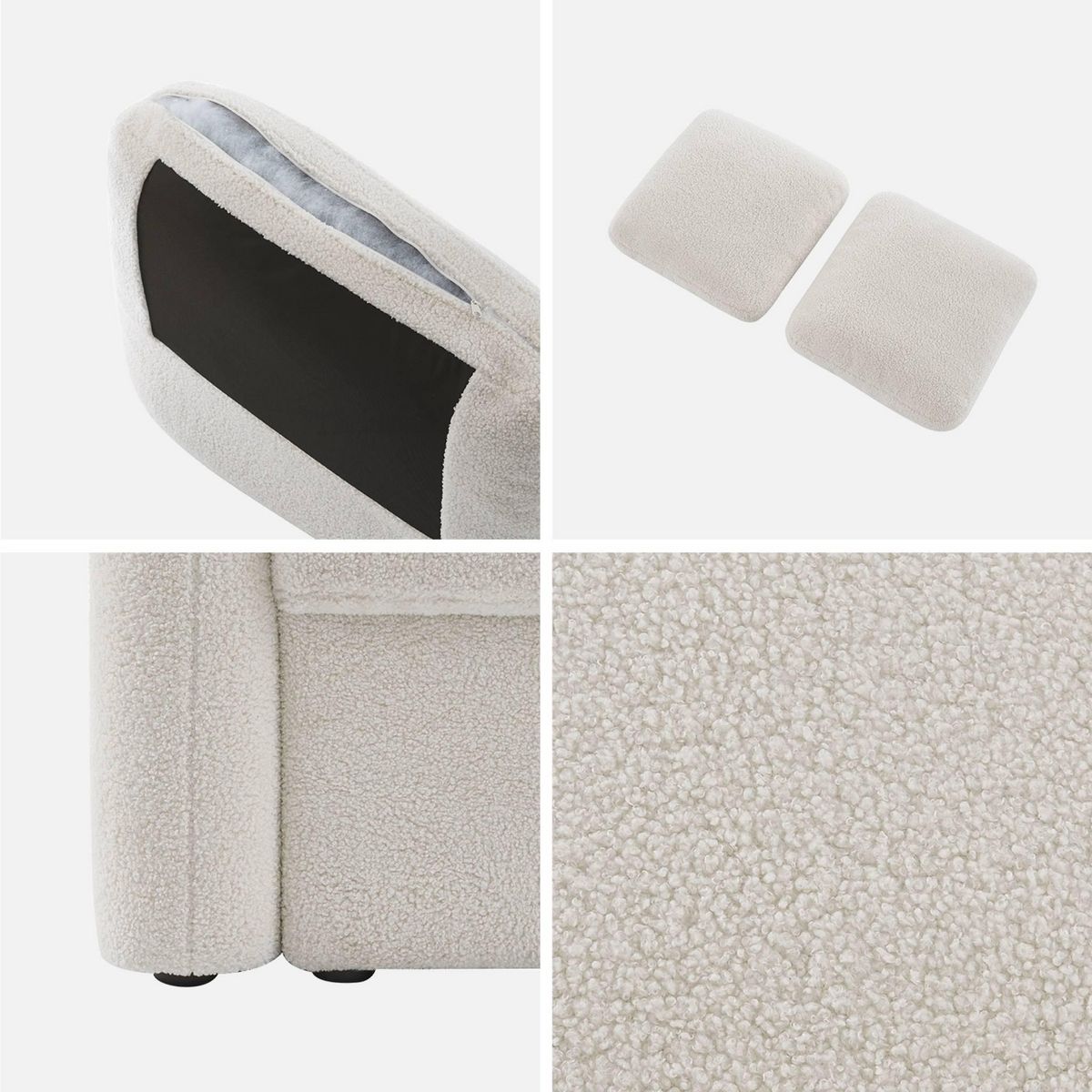 SWEEEK Canapé 2 places cosy rond. tissu bouclettes blanches. Milano. L 150 x P 85 x H 85cm