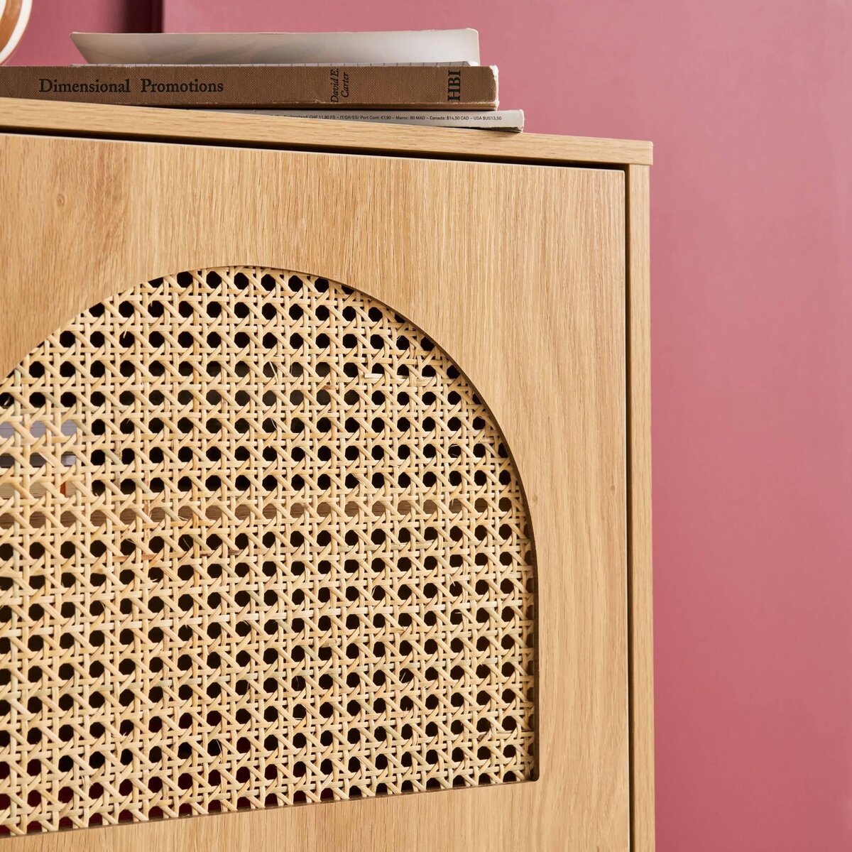 SWEEEK Table de chevet bohème bois et cannage naturel 1 porte 45 x 40 x 60 cm - Judith