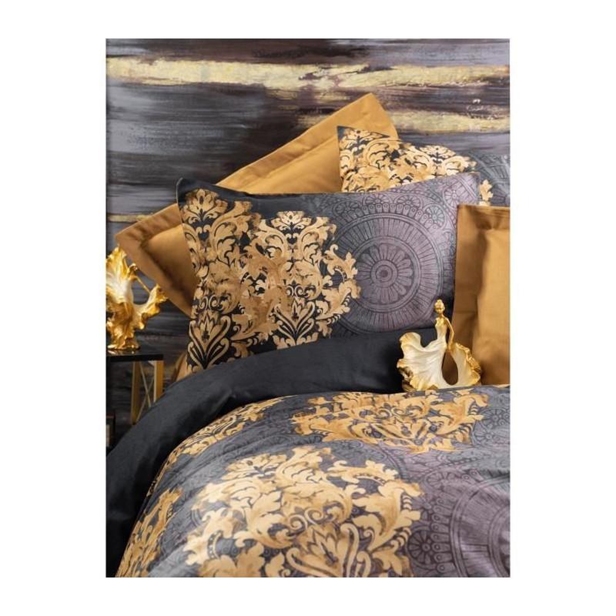 Voir la diapositive 2 : GENERIQUE Parure de lit - 1 housse de couette 220 x 240 cm + 2 taies d'oreiller 60 x 60 cm - Satiné 100% coton - Anthracite