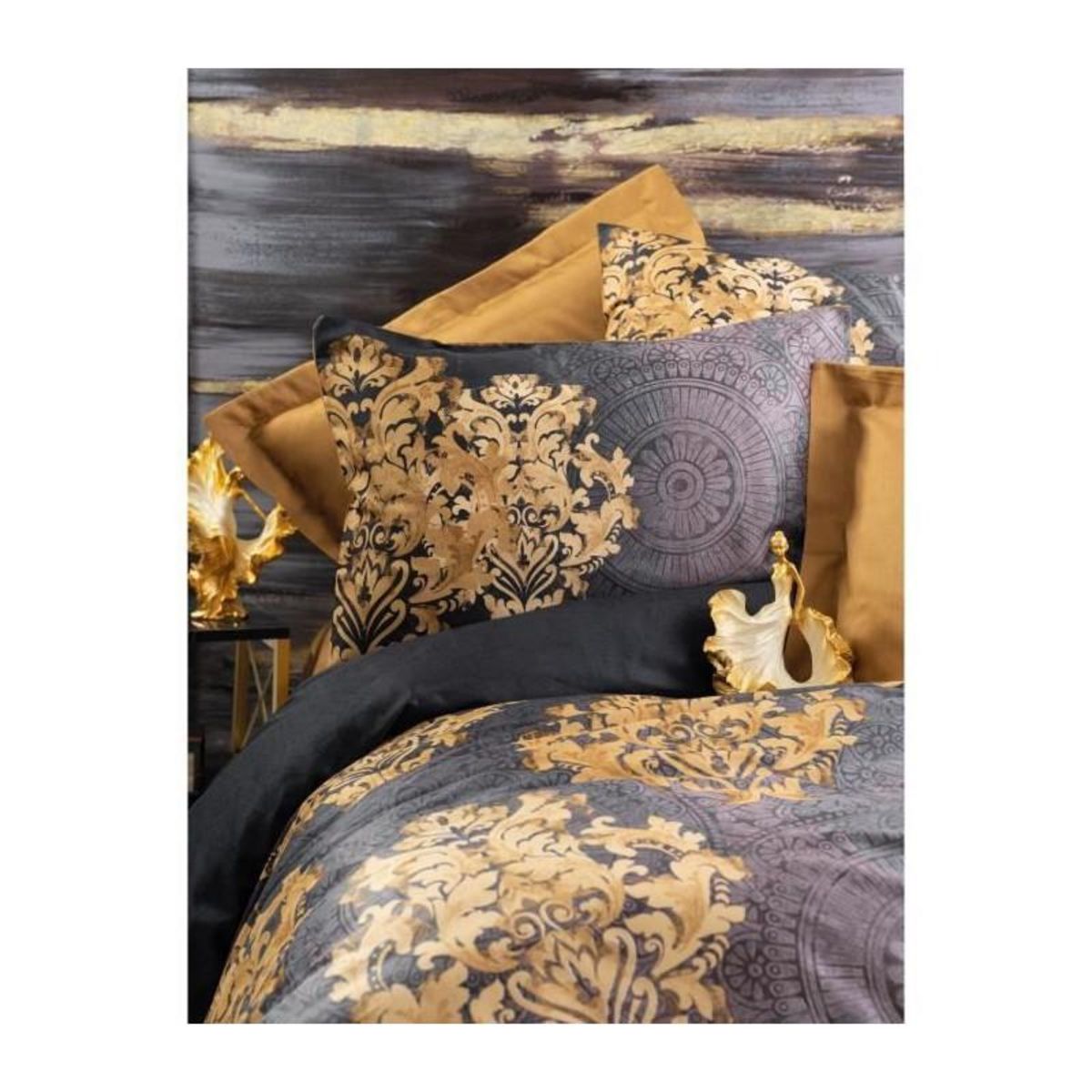 GENERIQUE Parure de lit - 1 housse de couette 220 x 240 cm + 2 taies d'oreiller 60 x 60 cm - Satiné 100% coton - Anthracite