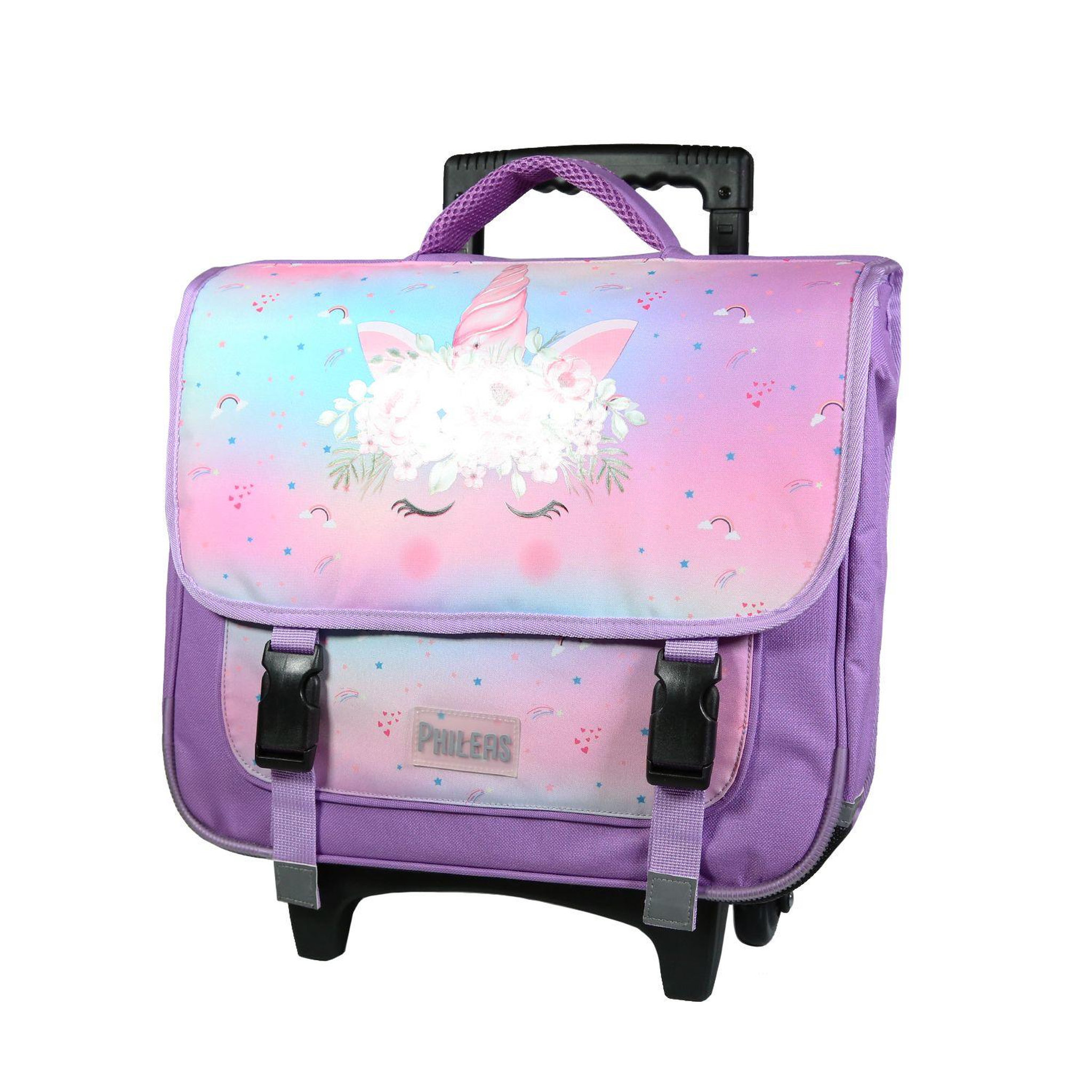 Voir la diapositive 2 : Bagtrotter BAGTROTTER Cartable à roulettes 38 cm Phileas Violet Licorne