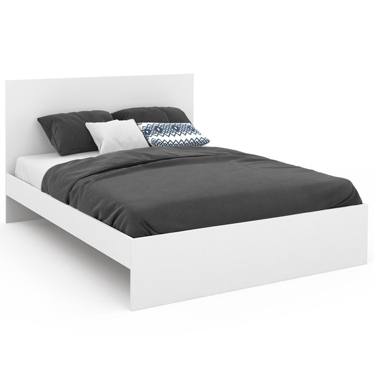 ID MARKET Lit double OMAHA avec tête de lit et sommier 140 x 190 cm blanc