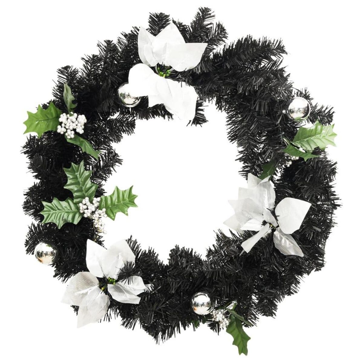 VIDAXL Couronne de Noël avec lumieres LED Noir 60 cm PVC
