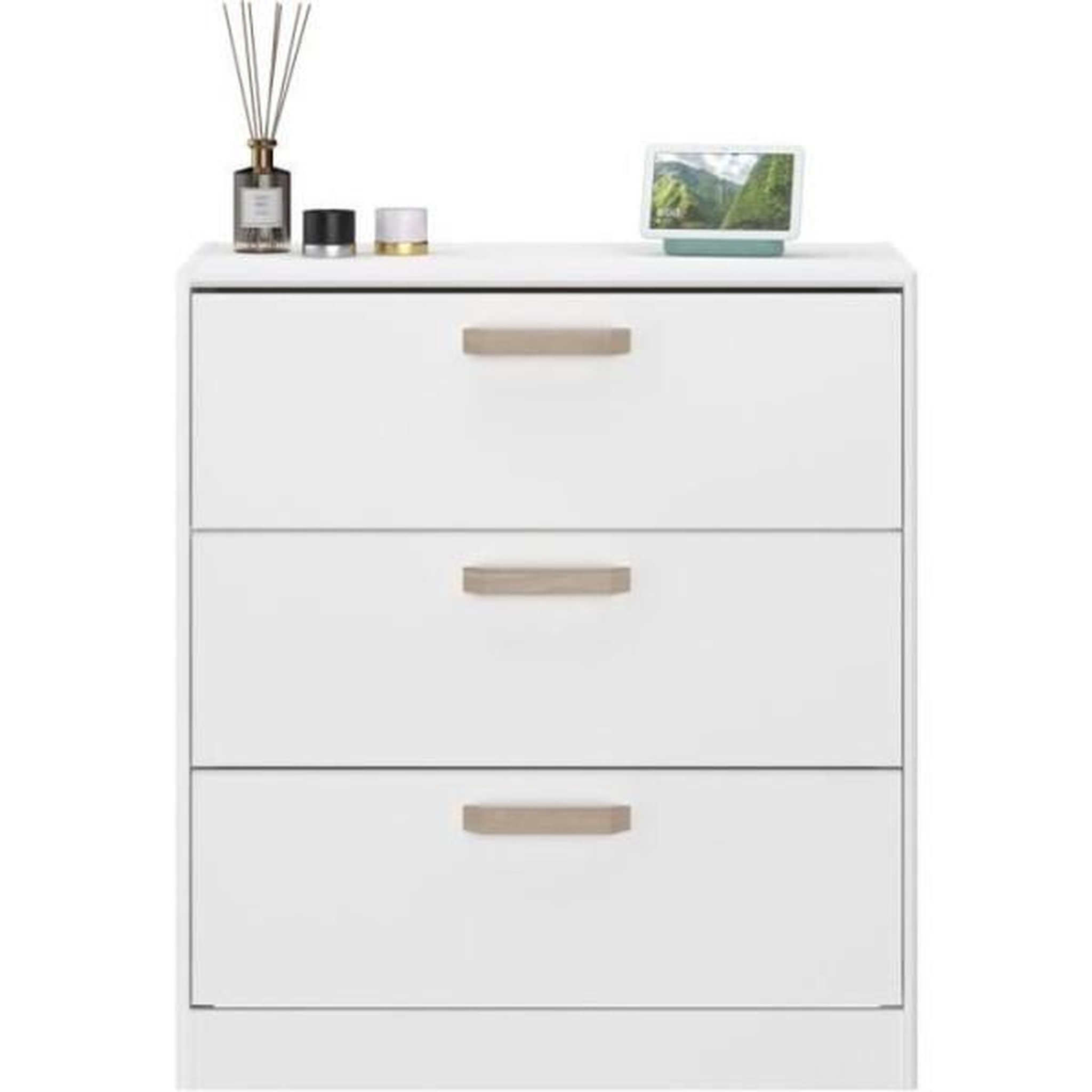 Voir la diapositive 4 : PARISOT Chambre complete adulte DREAM : Lit 140x190/200 cm + 2 chevets + commode - Décor blanc et chene - PARISOT
