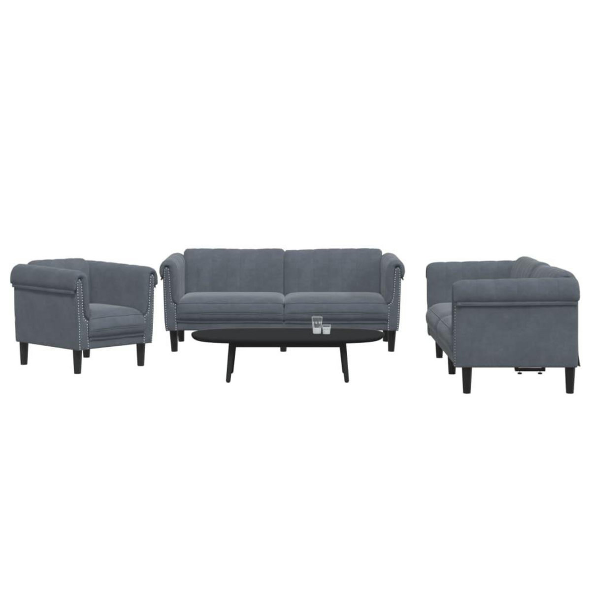 VIDAXL Ensemble de canapes 3 pcs gris fonce velours