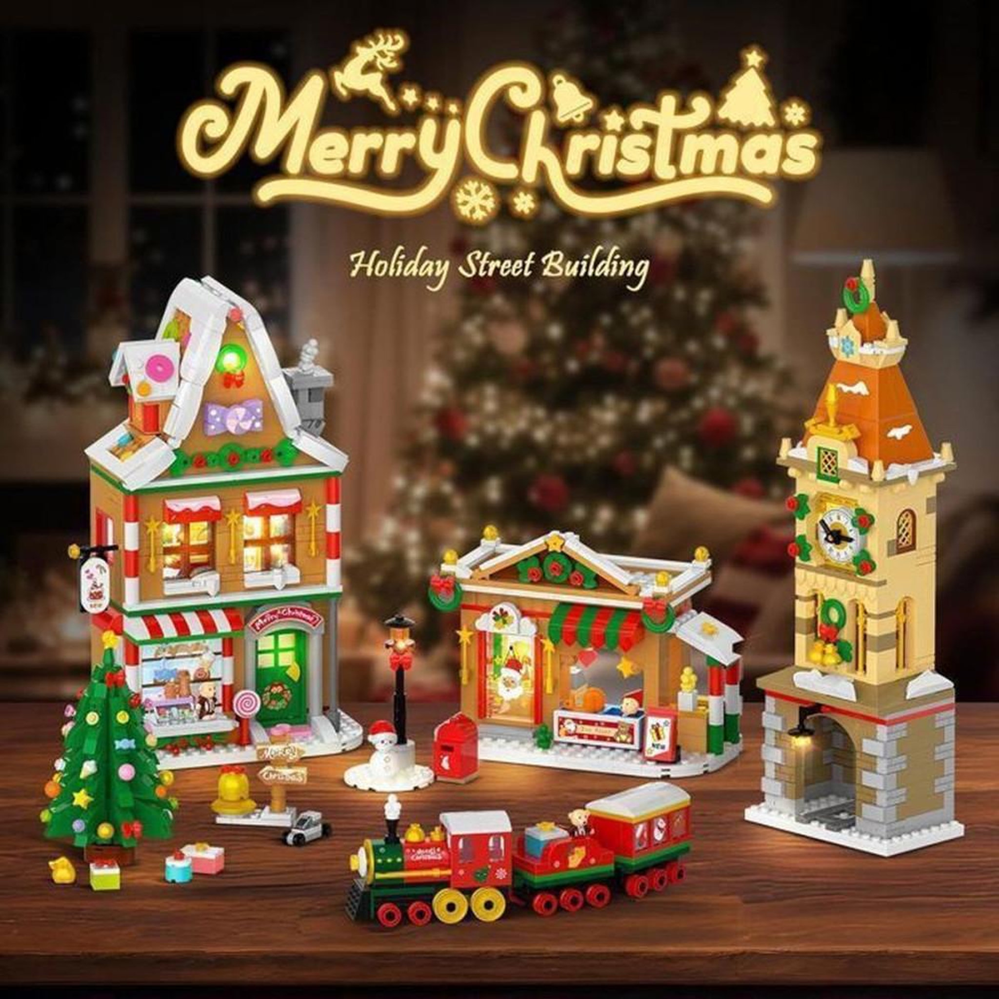 Voir la diapositive 3 : Kit calendrier de l'Avent 2026 INSOON en briques de construction de Noël, 1 759 pièces, 24 jours, 3 bâtiments avec lumières LED chaudes