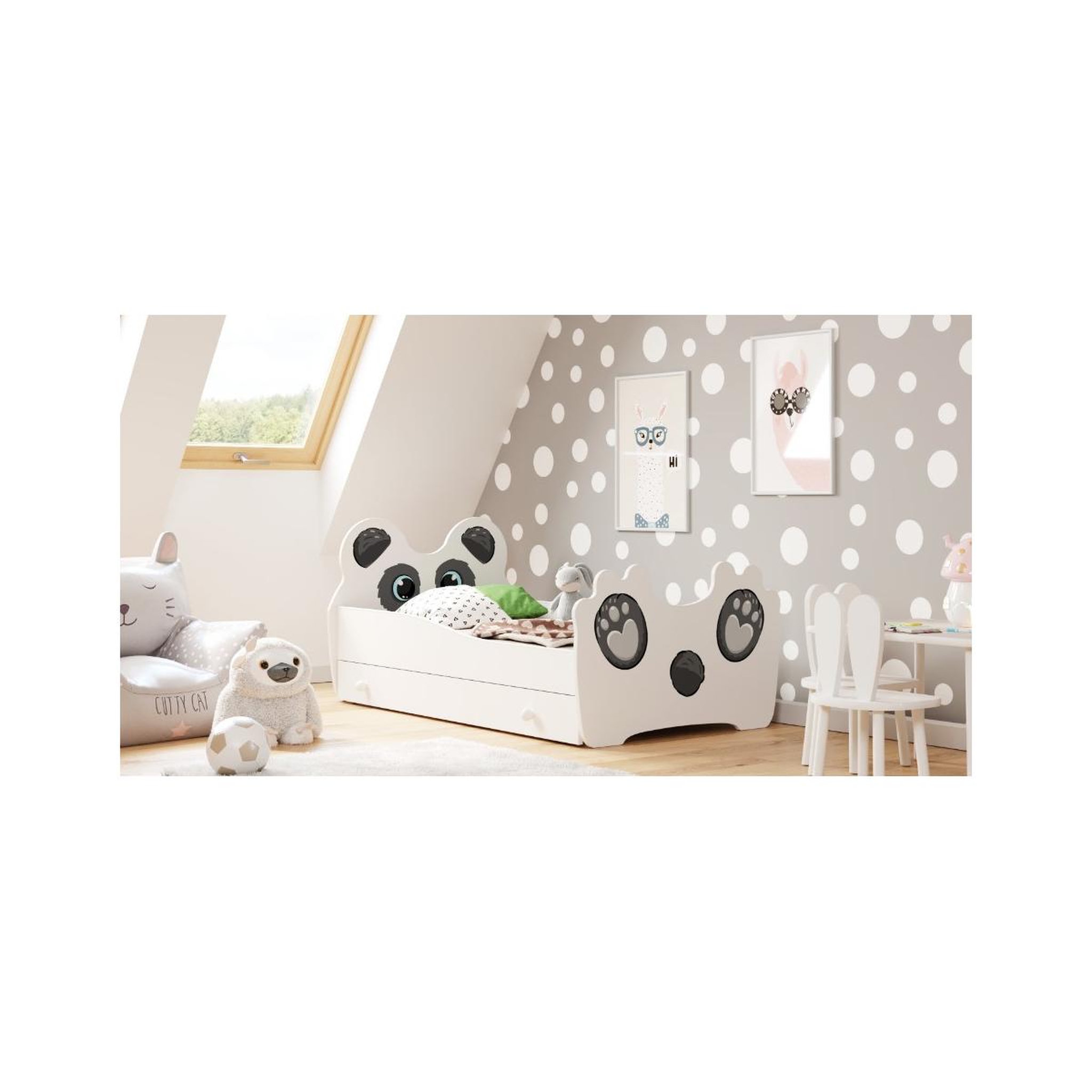 Voir la diapositive 2 : KOBI Lit simple enfant  PANDA 140 + tiroir de rangement avec matelas
