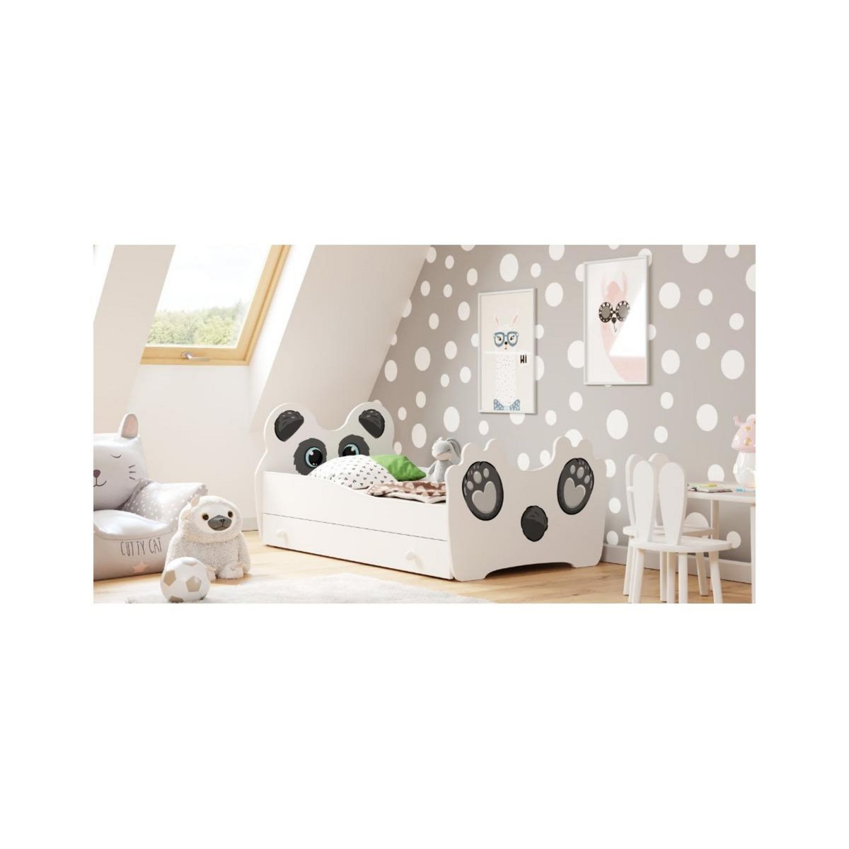 KOBI Lit simple enfant  PANDA 140 + tiroir de rangement avec matelas