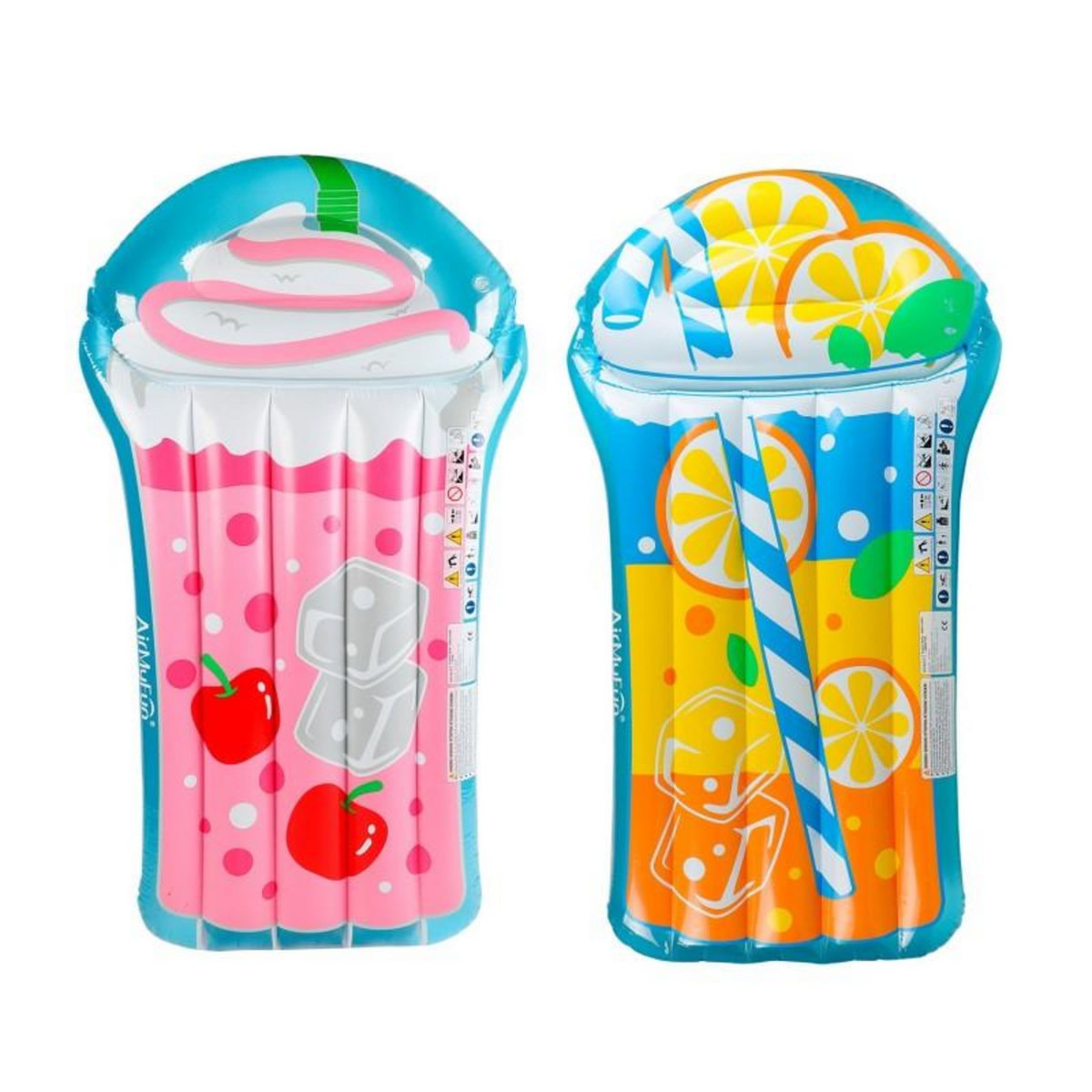 AIRMYFUN Pack 2 Matelas Gonflables d'Eau Géants, Ultra Confort, pour Piscine & Plage - Pack Twin Fresh Fruits 185 x 100 cm