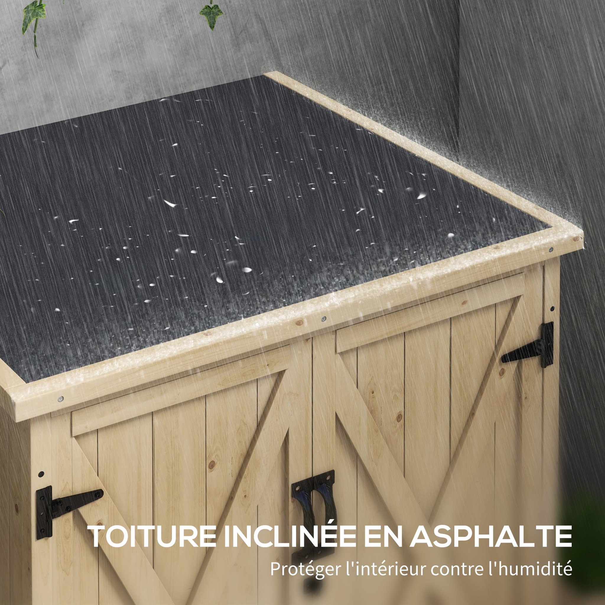 Voir la diapositive 5 : OUTSUNNY Armoire de jardin 2 portes croisillons étagère toit bitumé bois sapin pré-huilé