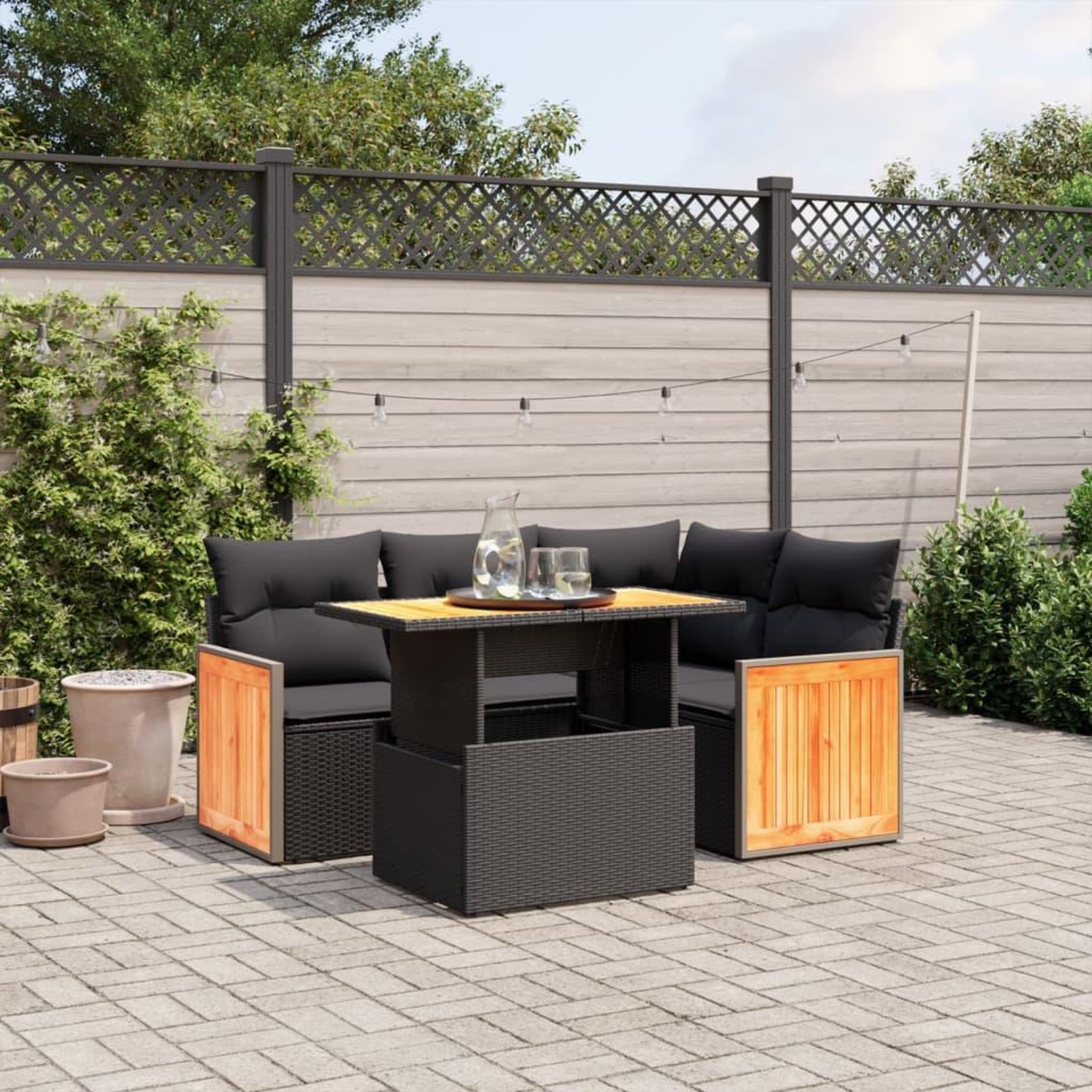 VIDAXL Salon de jardin 5 pcs avec coussins noir resine tressee