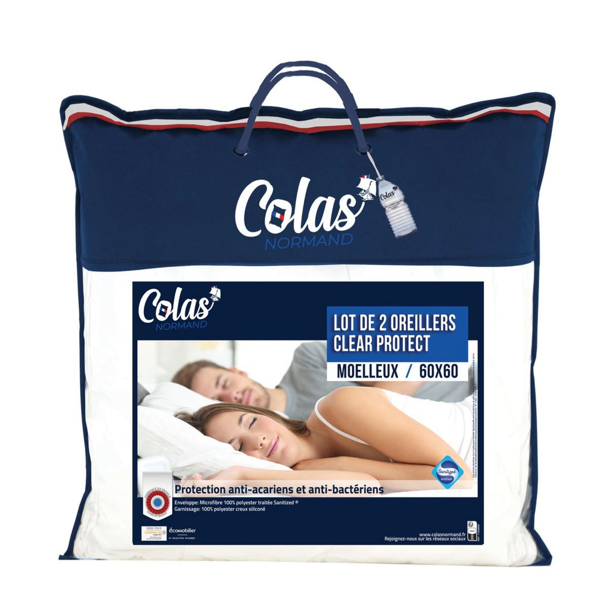 Lot de 2 oreillers confort moelleux en microfibre anti acariens CLEAR PROTECT