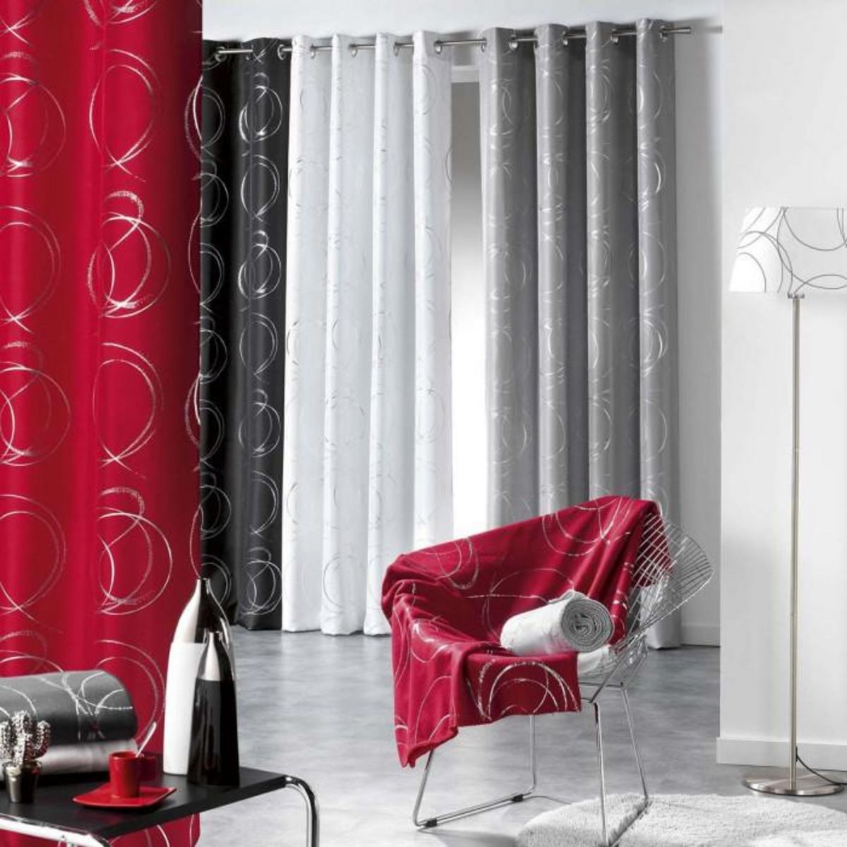 Paris Prix Rideau Imprimé  Bully  140x260cm Gris Anthracite