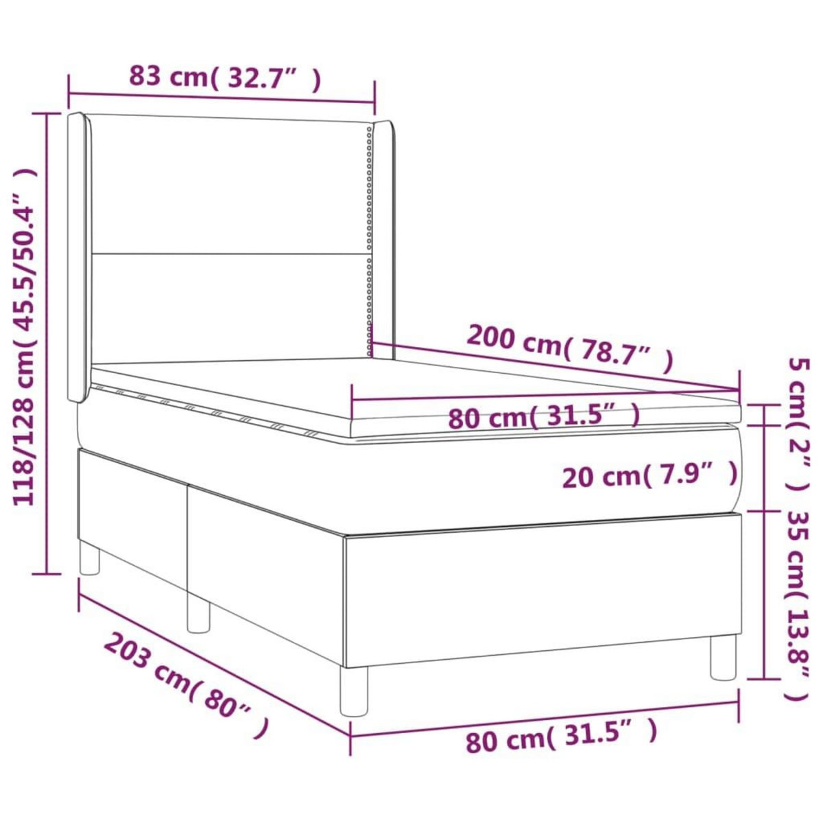 VIDAXL Sommier a lattes de lit matelas LED Marron fonce 80x200cm Tissu