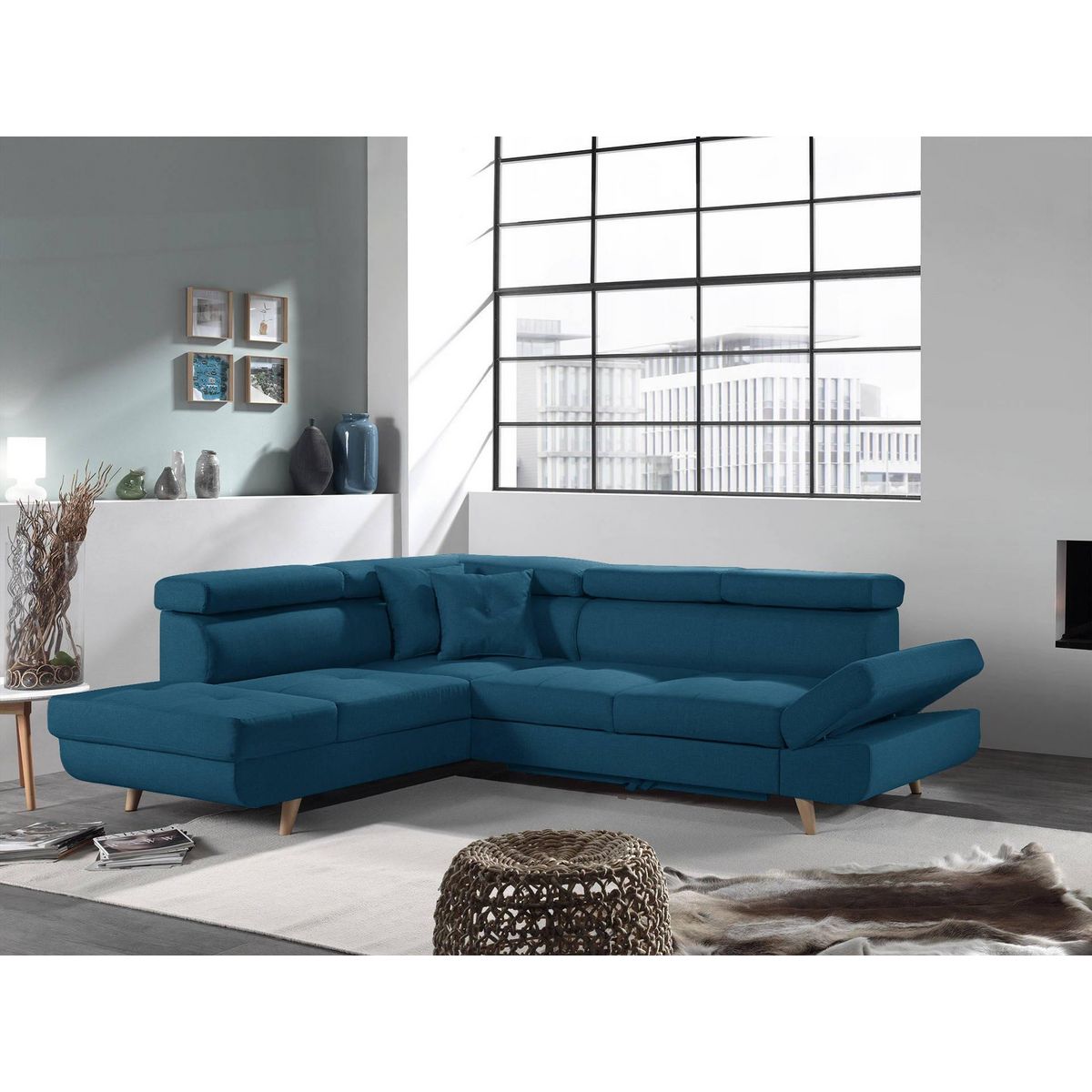 BEST MOBILIER Linea - canapé d'angle gauche convertible - 5 places - avec têtières