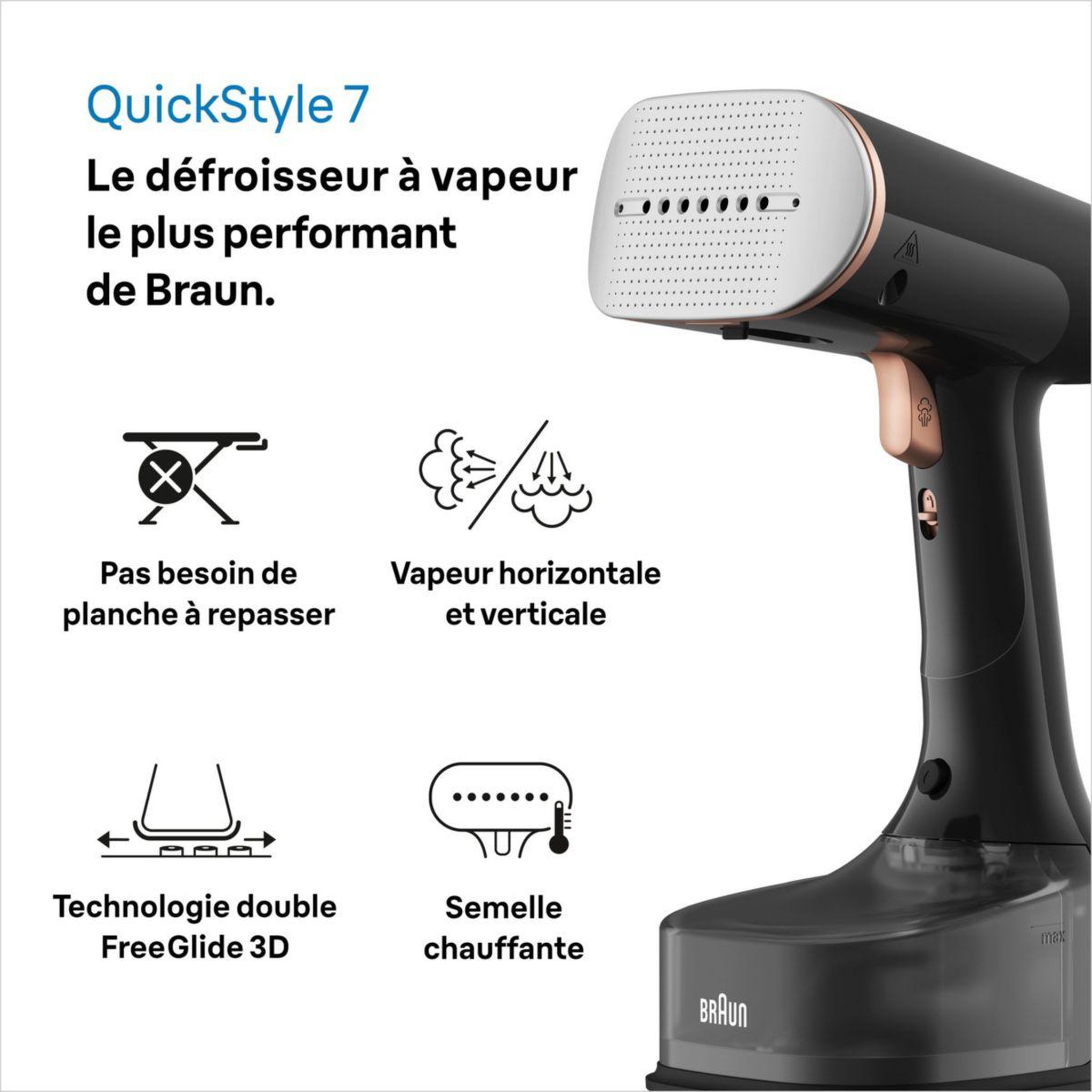 Voir la diapositive 5 : BRAUN Défroisseur vapeur vapeur quickstyle 7 gs7077bk