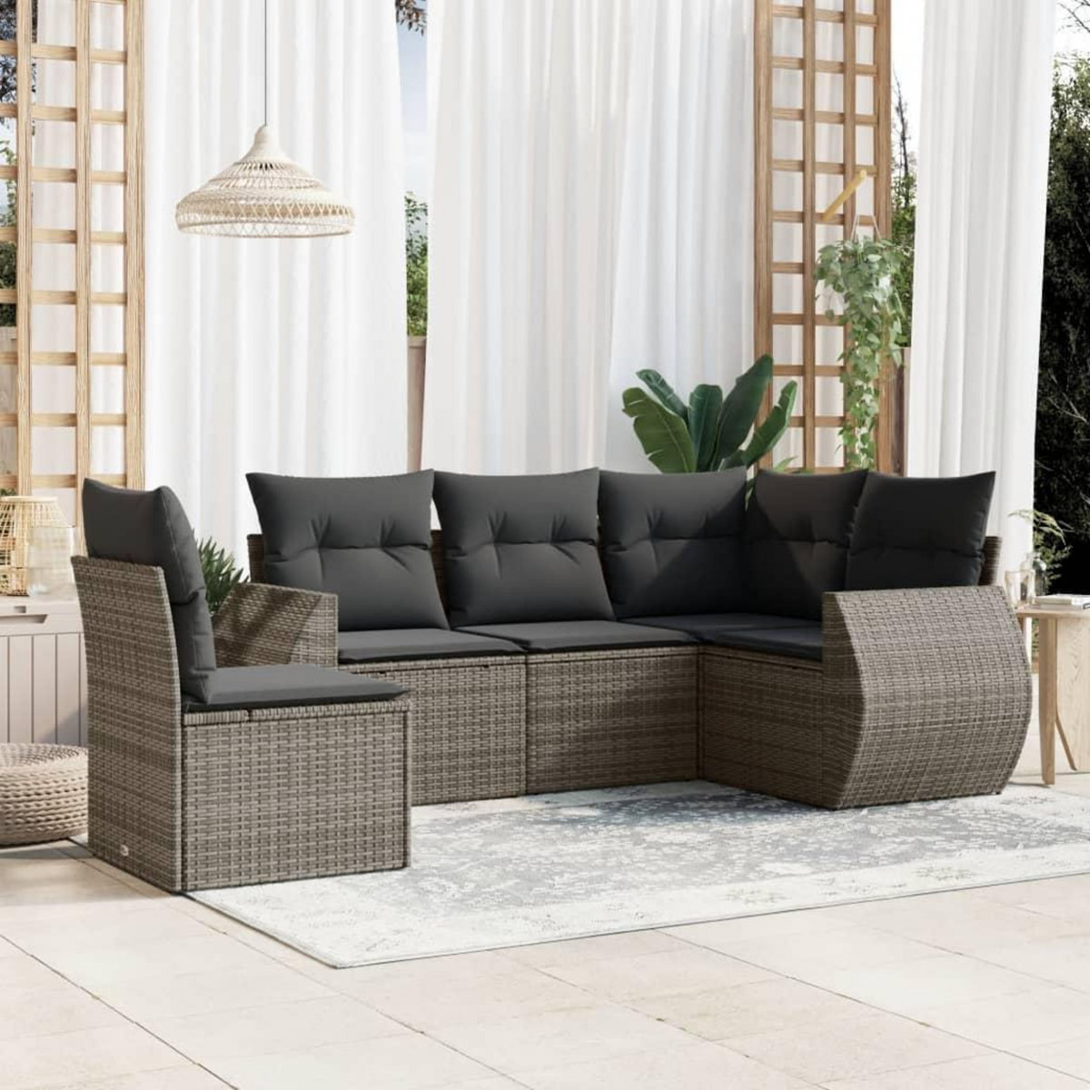 VIDAXL Salon de jardin 5 pcs avec coussins gris resine tressee