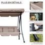 Voir la diapositive 5 : OUTSUNNY Balancelle de jardin convertible 3 places grand confort inclinaison toit réglable matelas fourni 2L x 1,25l x 1,7H m métal polyester noir et beige