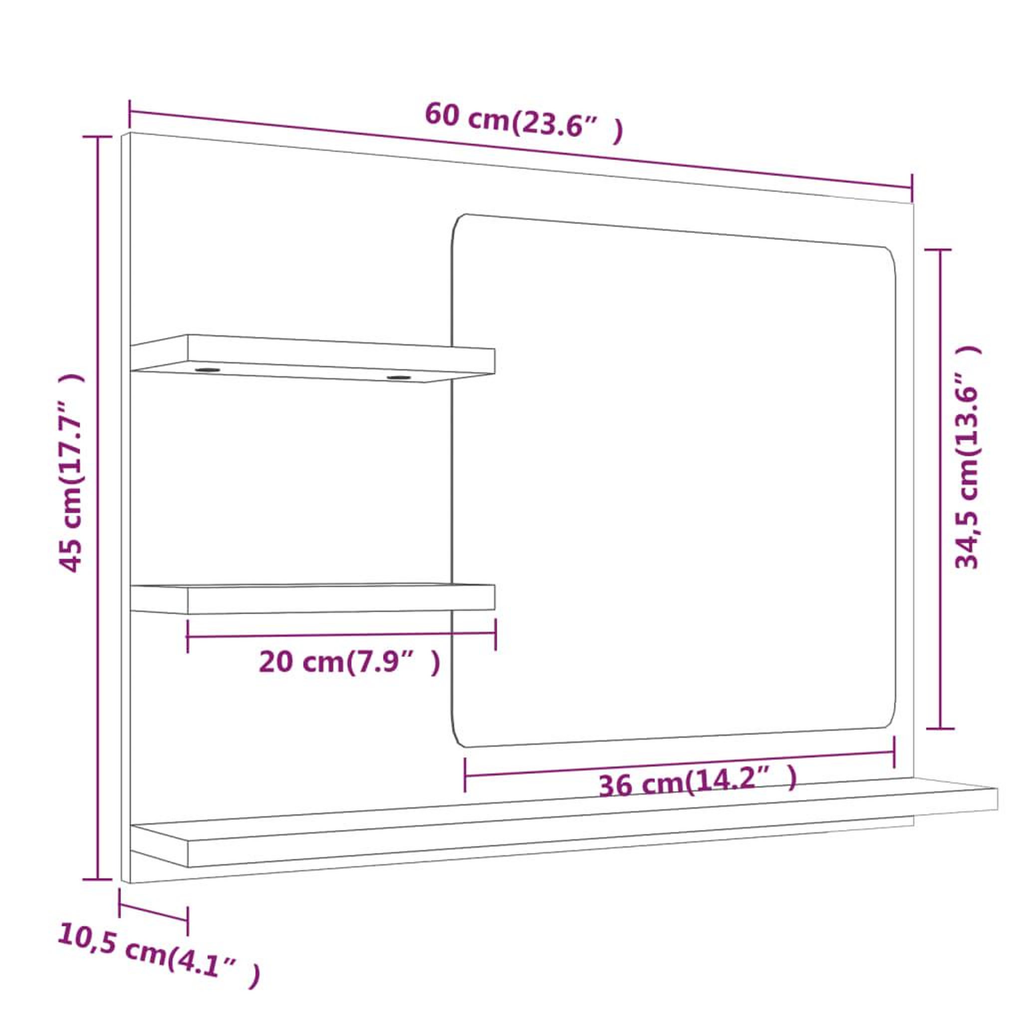 Voir la diapositive 6 : VIDAXL Miroir de bain Sonoma gris 60x10,5x45 cm Bois d'ingenierie