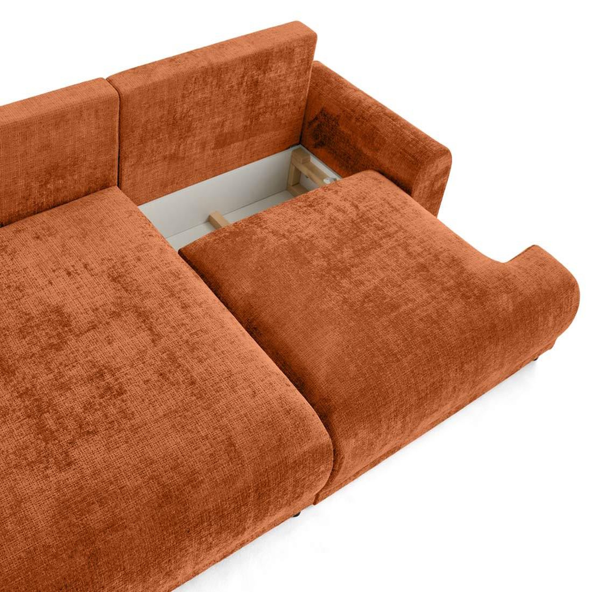 Voir la diapositive 3 : LISA DESIGN Nelly - canapé d'angle gauche 4 places convertible avec coffre en velours texturé